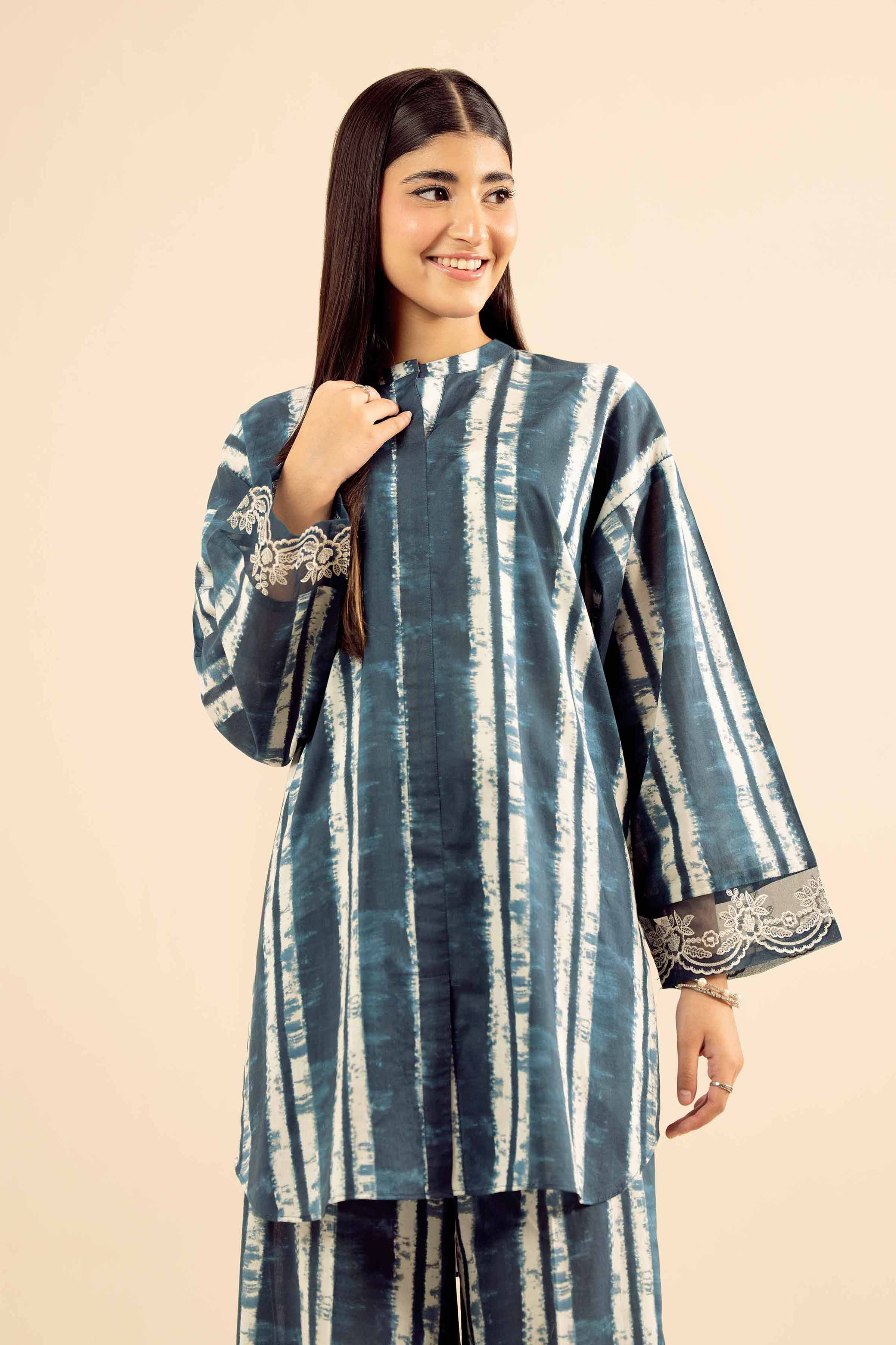 NISHATUAE - Blue Embroidered Cambric 2-piece Ready to wear Dress