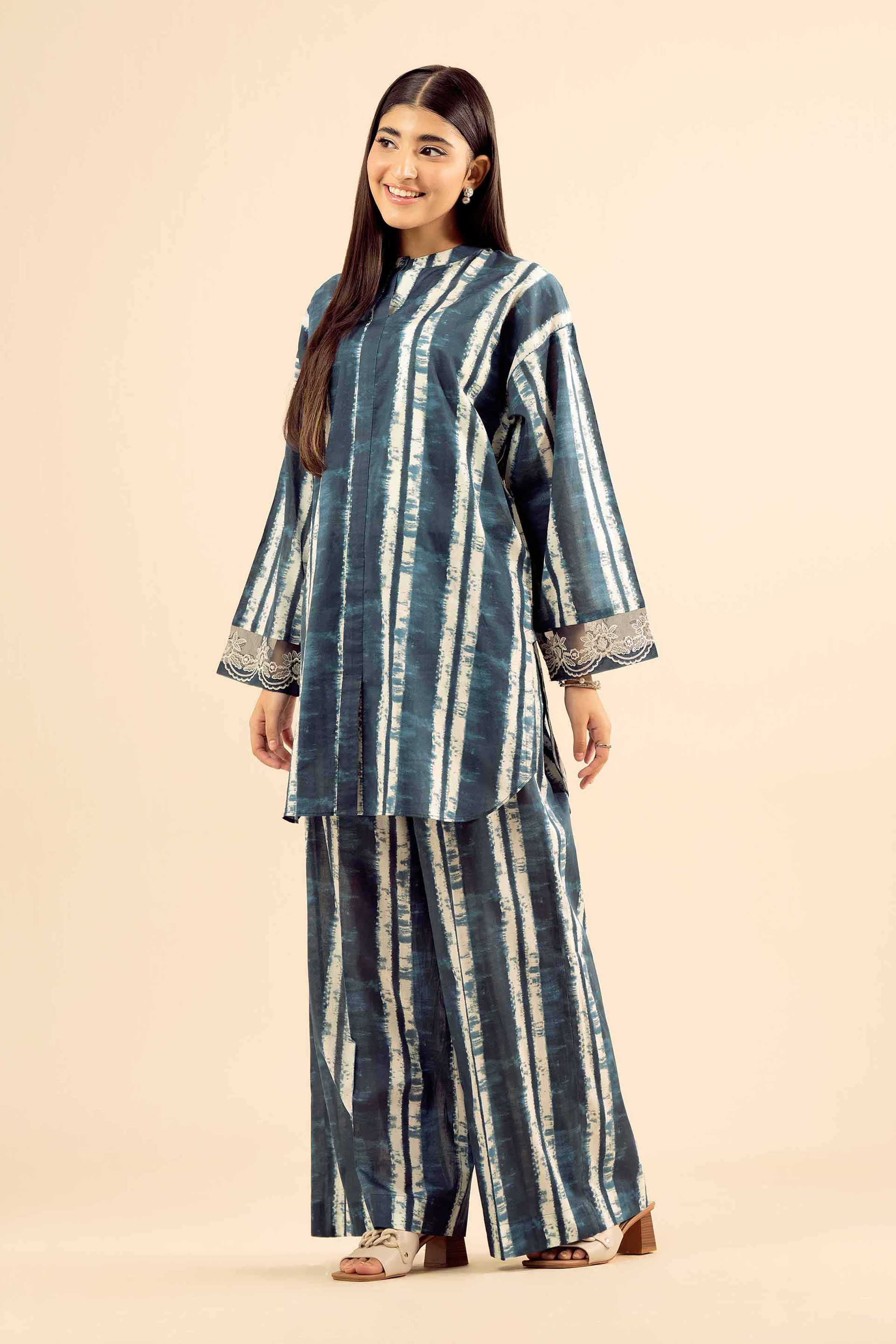 NISHATUAE - Blue Embroidered Cambric 2-piece Ready to wear Dress