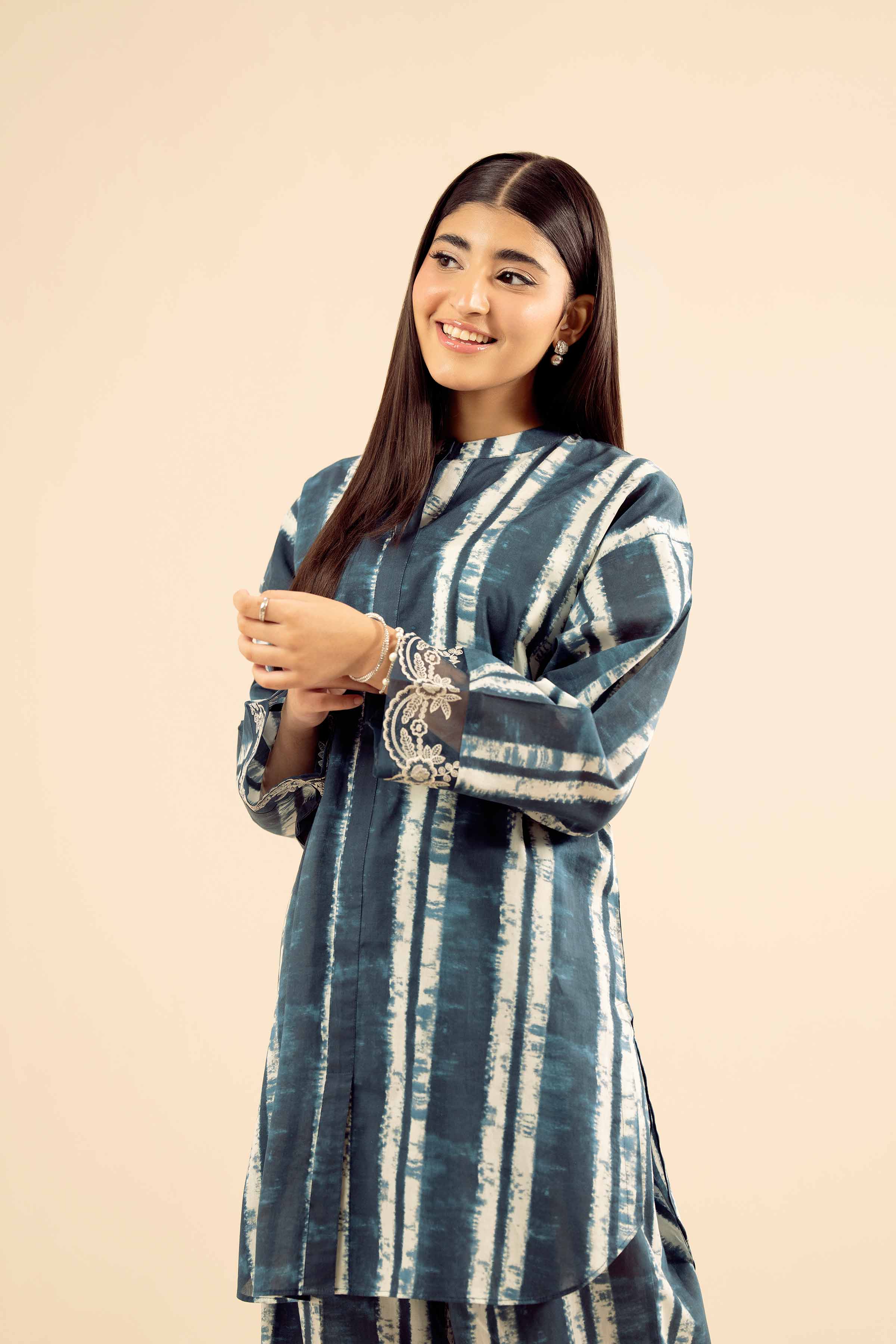 NISHATUAE - Blue Embroidered Cambric 2-piece Ready to wear Dress