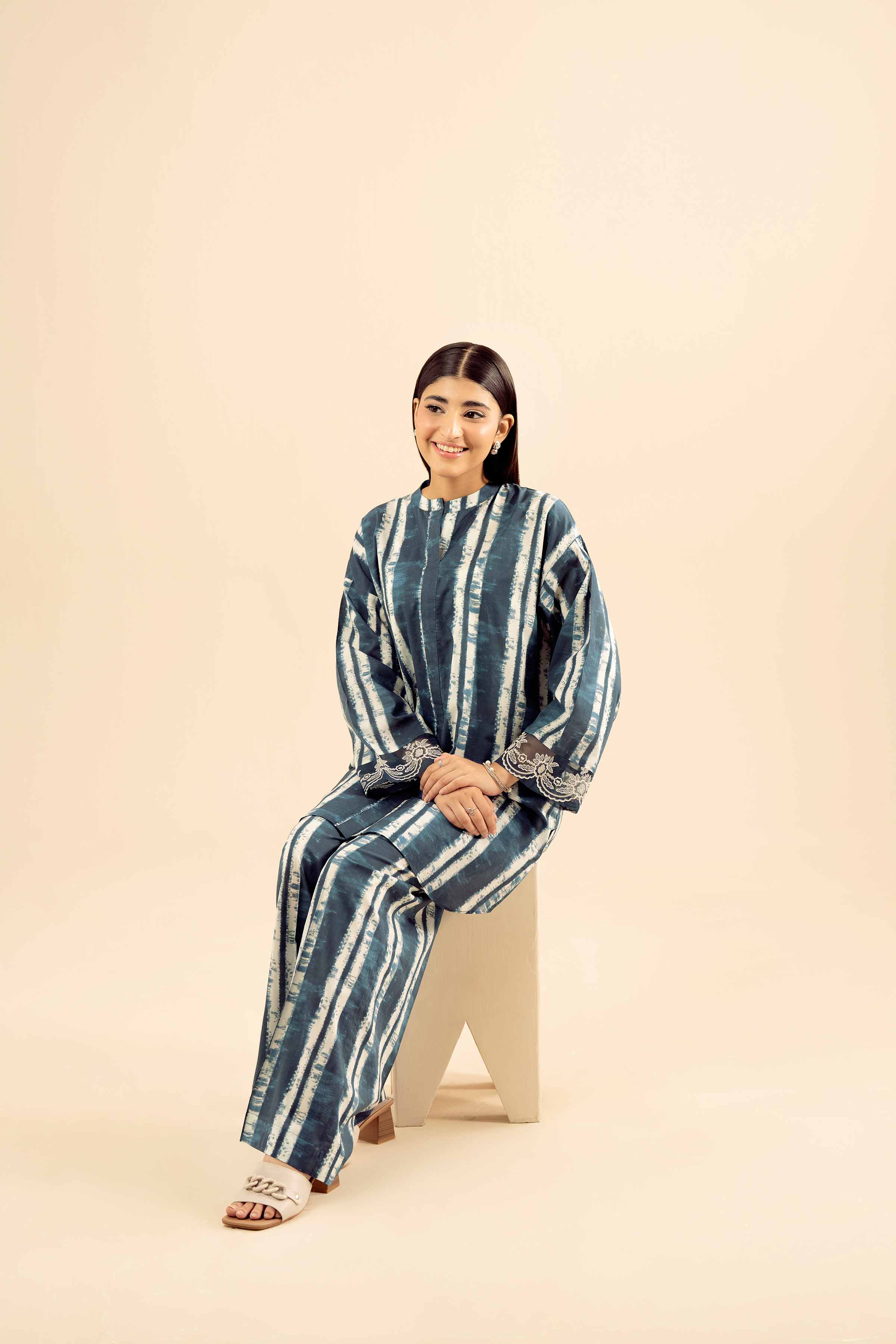 NISHATUAE - Blue Embroidered Cambric 2-piece Ready to wear Dress