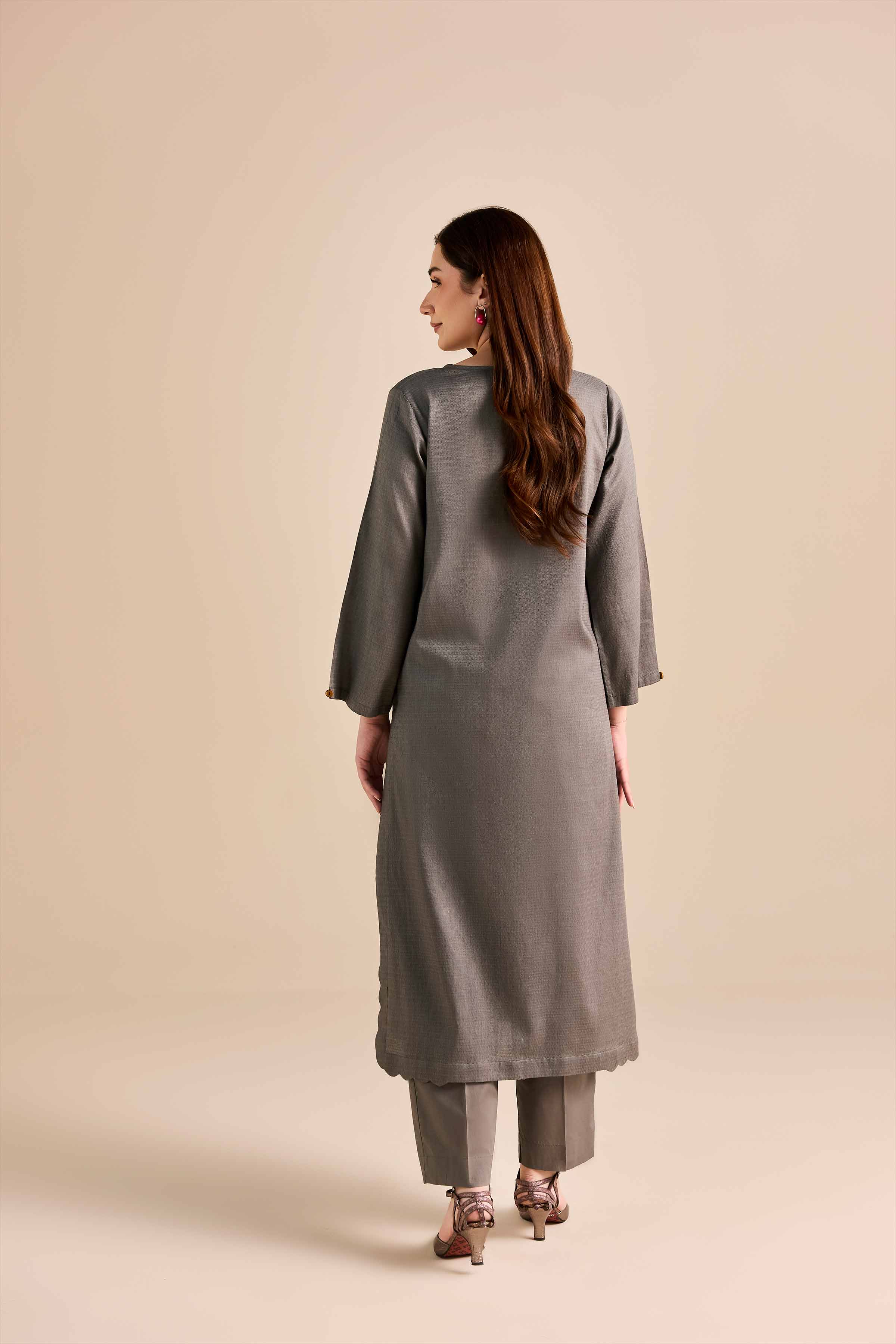 NishatUAE - Grey Solids Dobby 2-piece Ready to wear Dress