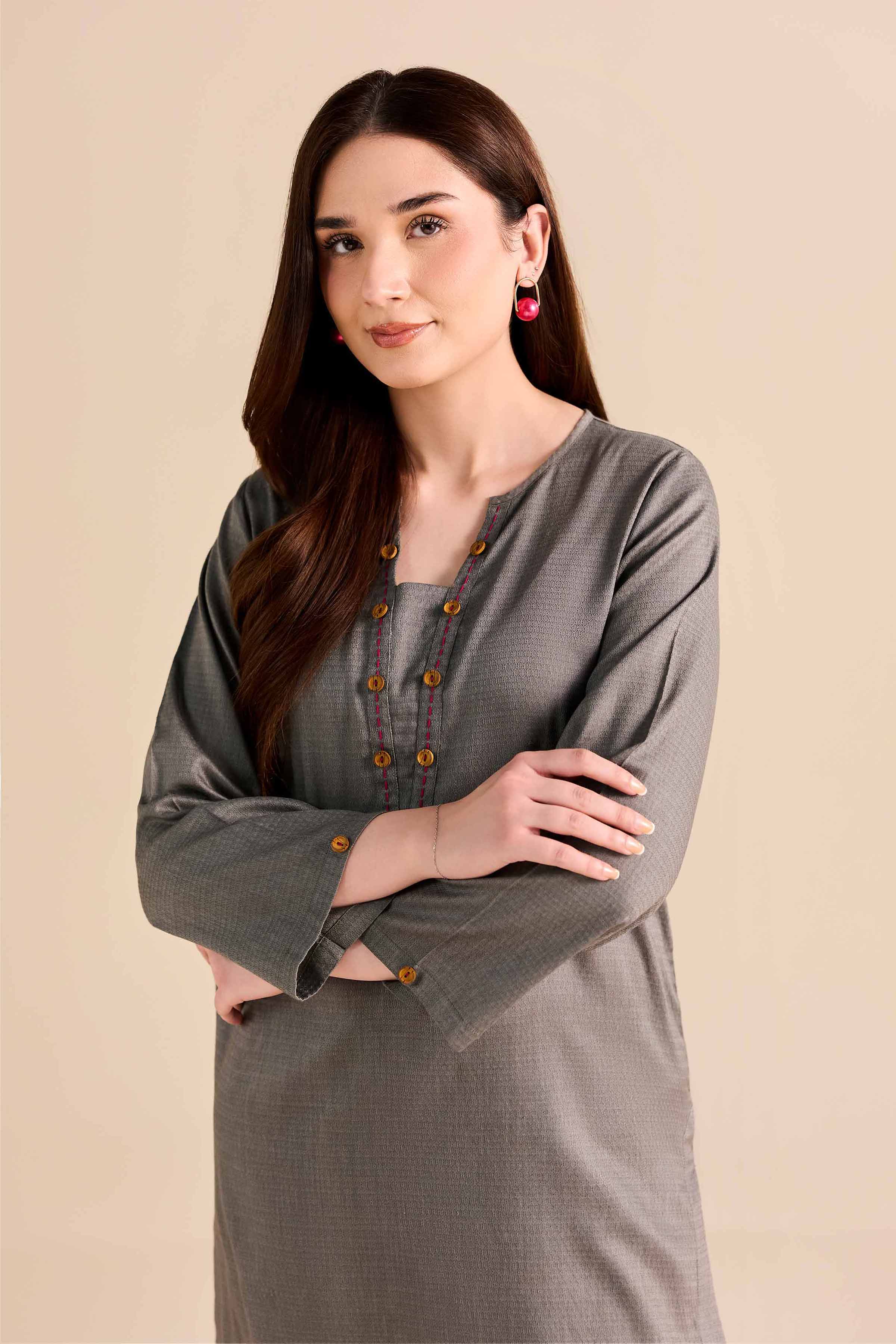 NishatUAE - Grey Solids Dobby 2-piece Ready to wear Dress