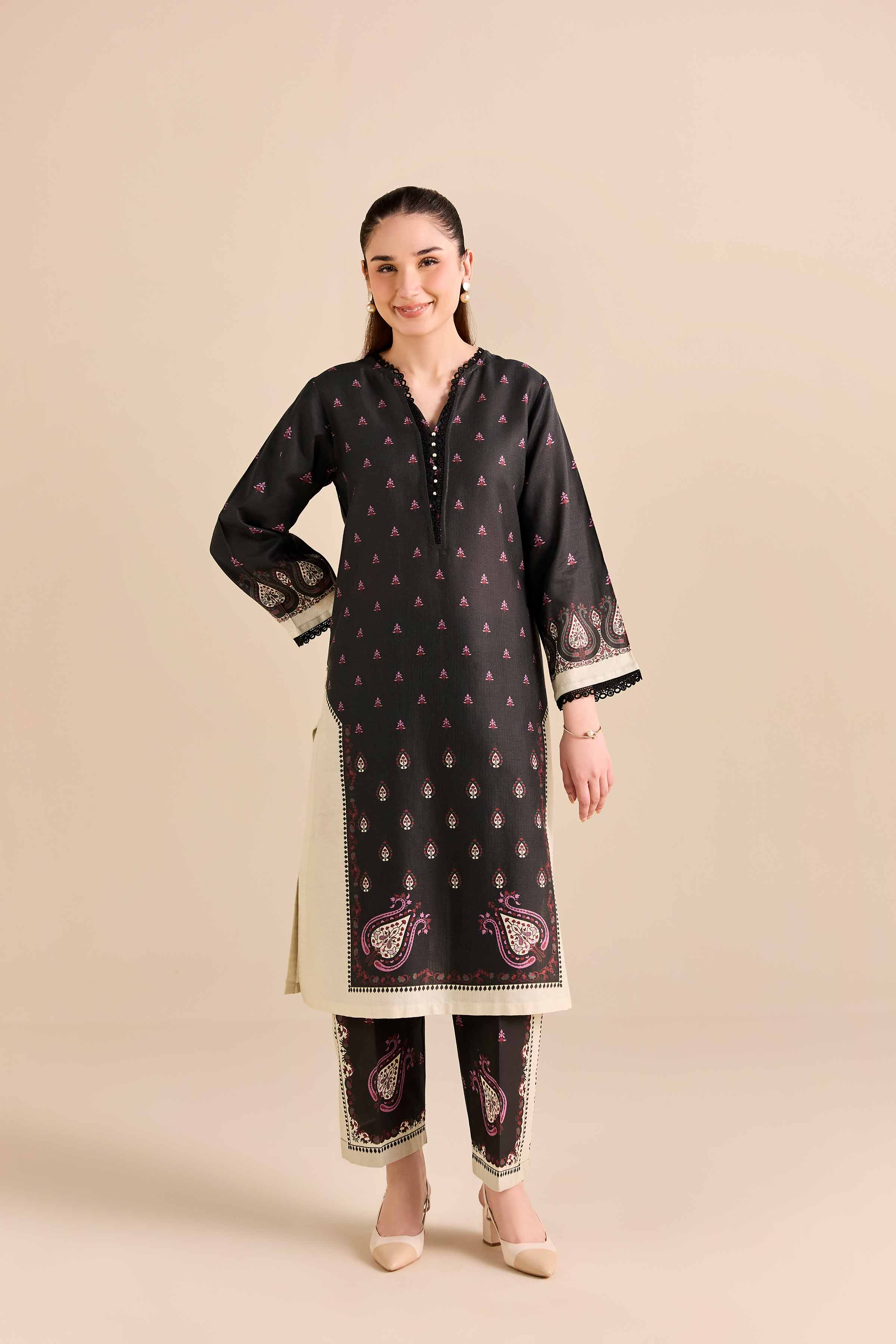 NISHATUAE - Black Printed Dobby 2-piece Ready to wear Dress