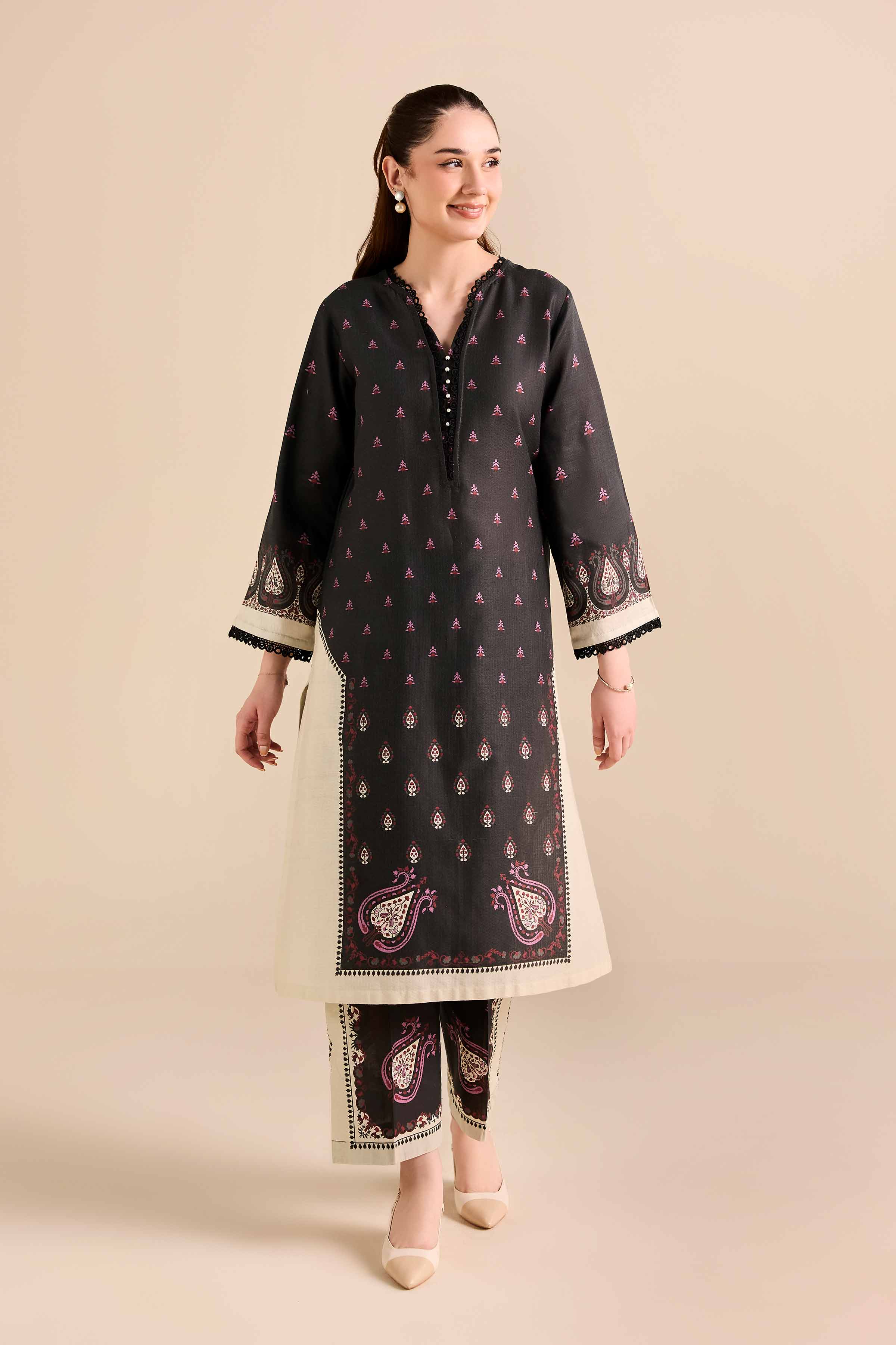 NISHATUAE - Black Printed Dobby 2-piece Ready to wear Dress