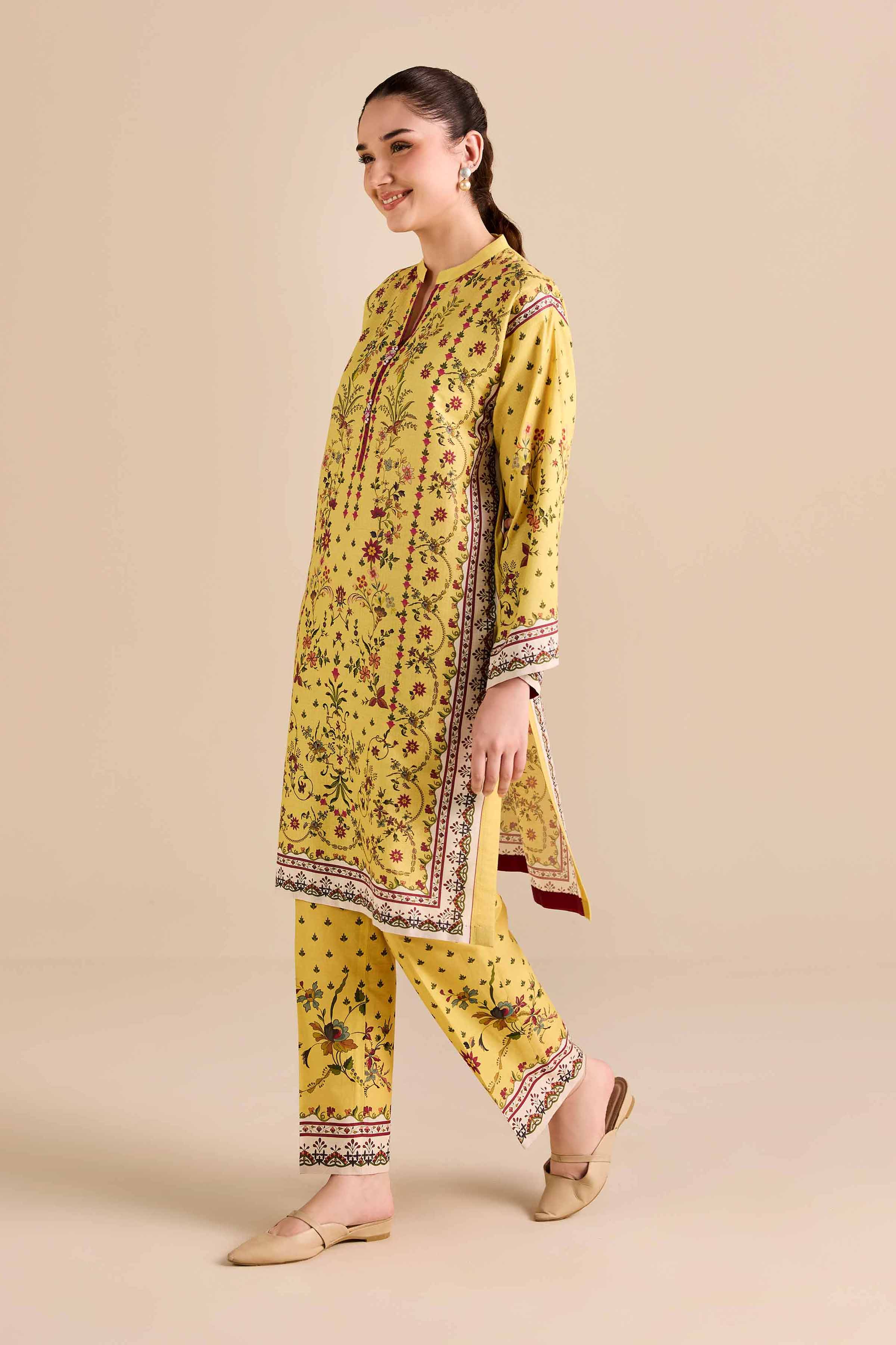 NISHATUAE - Yellow Printed Dobby 2-piece Ready to wear Dress