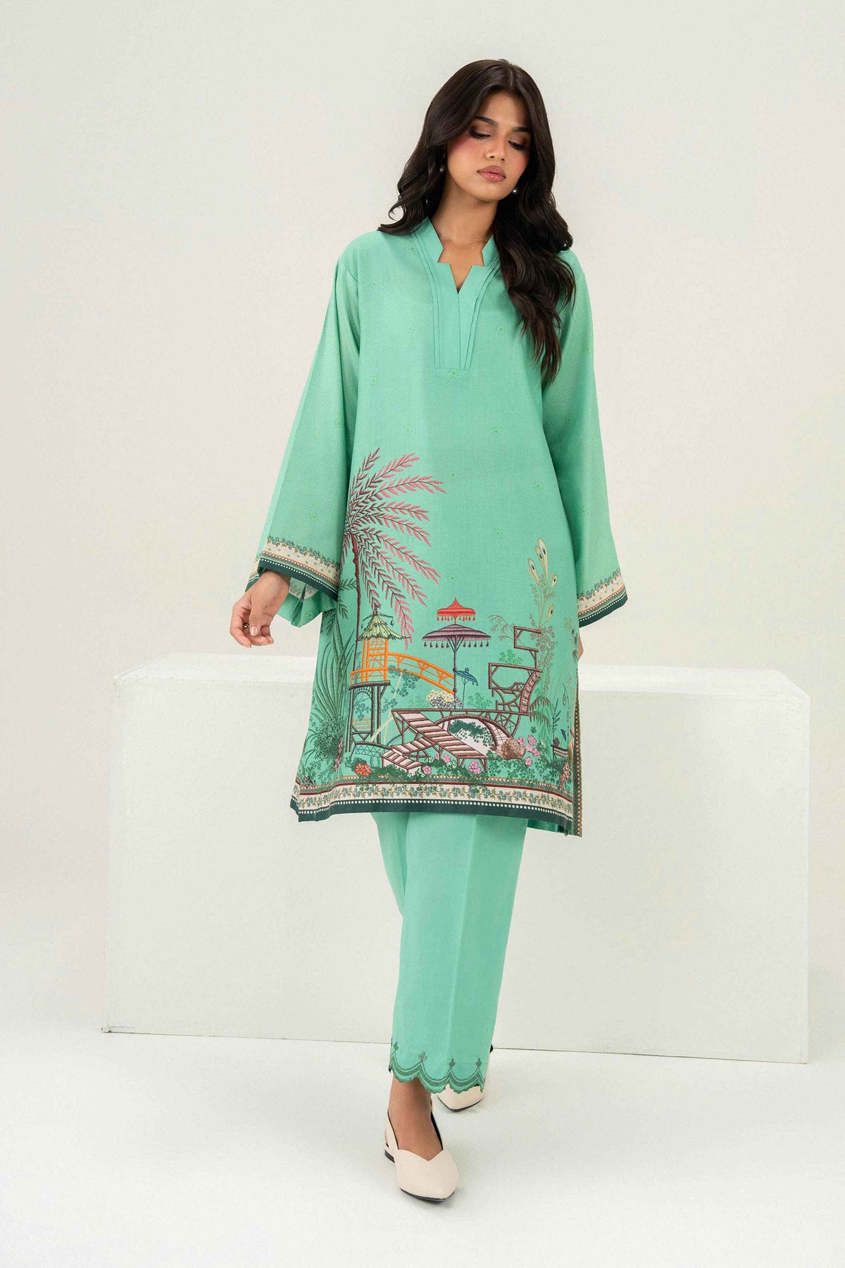 2 Piece - Printed Embroidered Suit - PW25-387