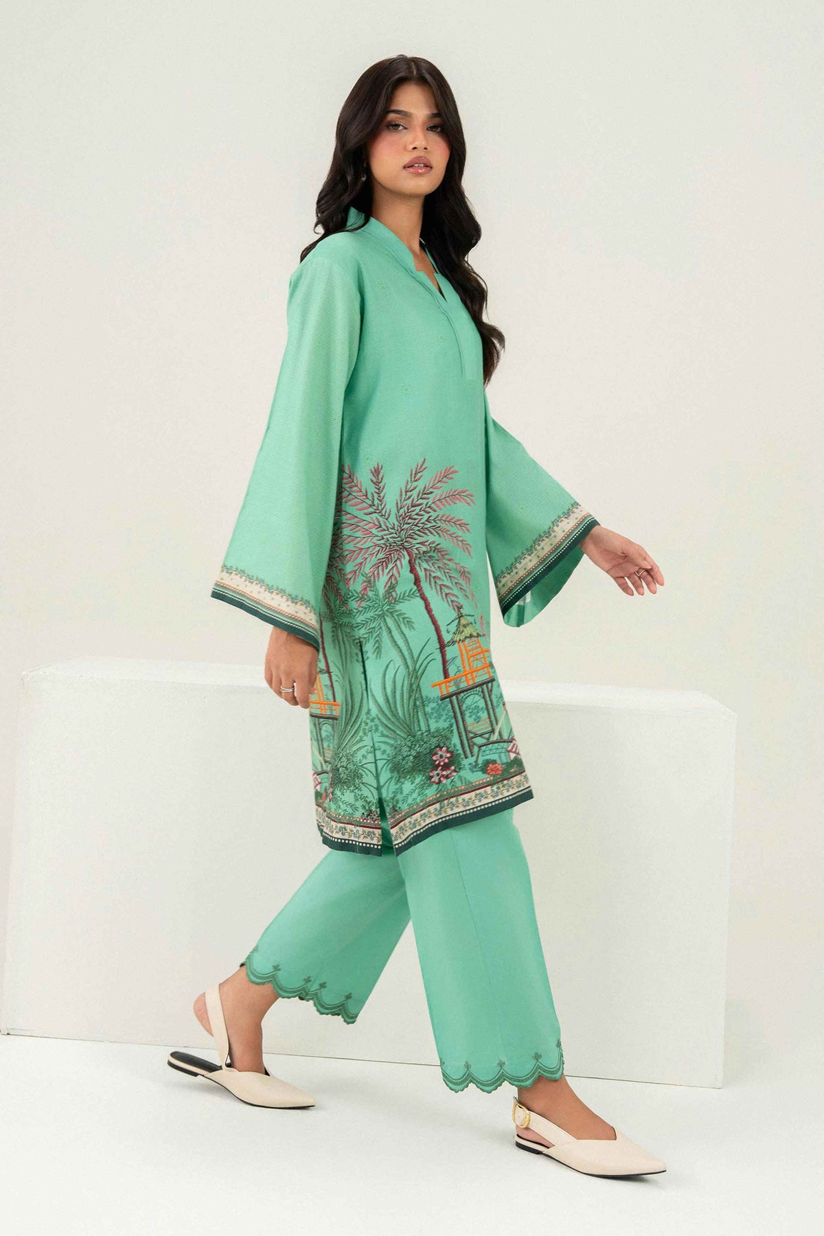2 Piece - Printed Embroidered Suit - PW25-387