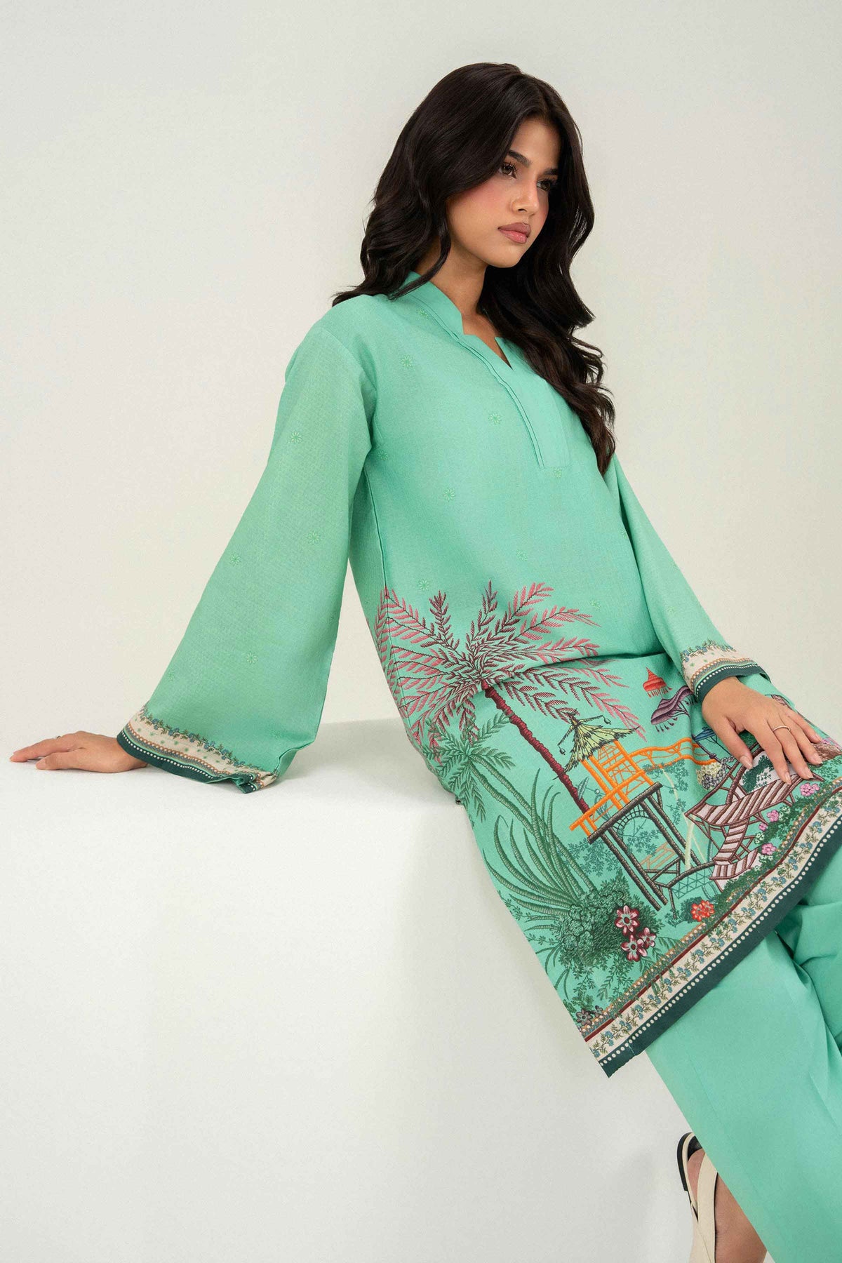 2 Piece - Printed Embroidered Suit - PW25-387