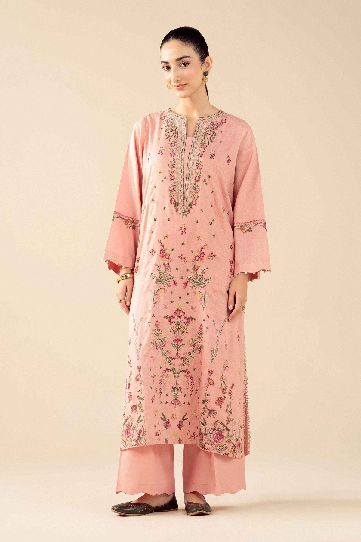 Pink 2-Piece Embroidered Suit in Dobby ready-to-wear