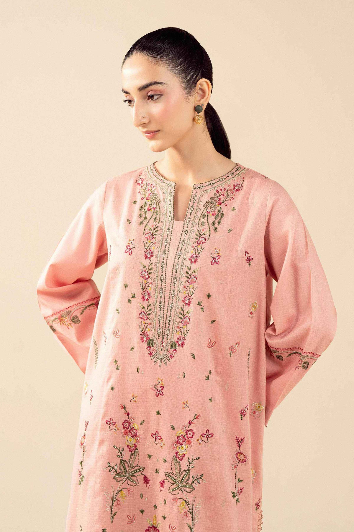 Pink 2-Piece Embroidered Suit in Dobby ready-to-wear