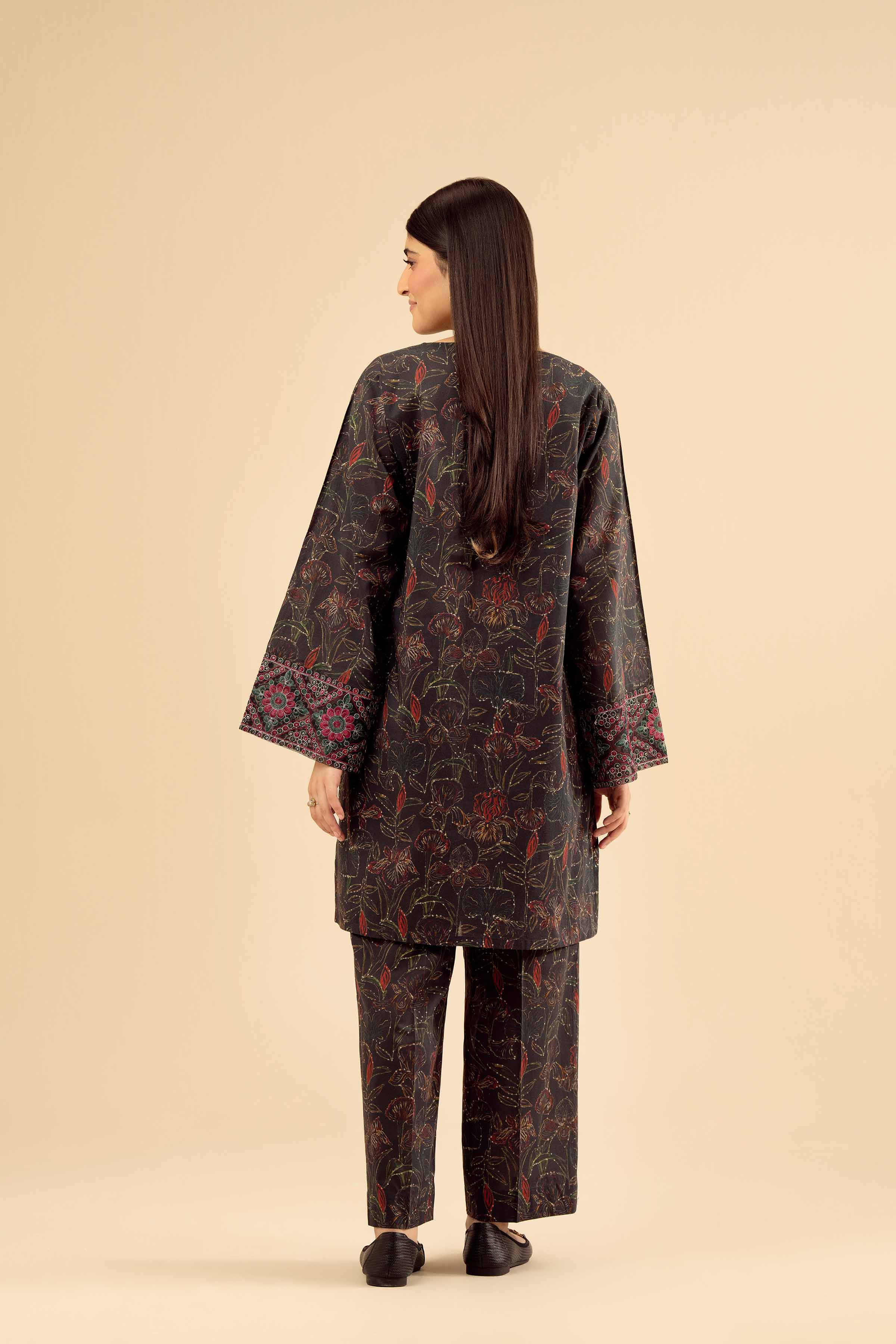 NISHATUAE - Black Embroidered Cambric 2-piece Ready to wear Dress