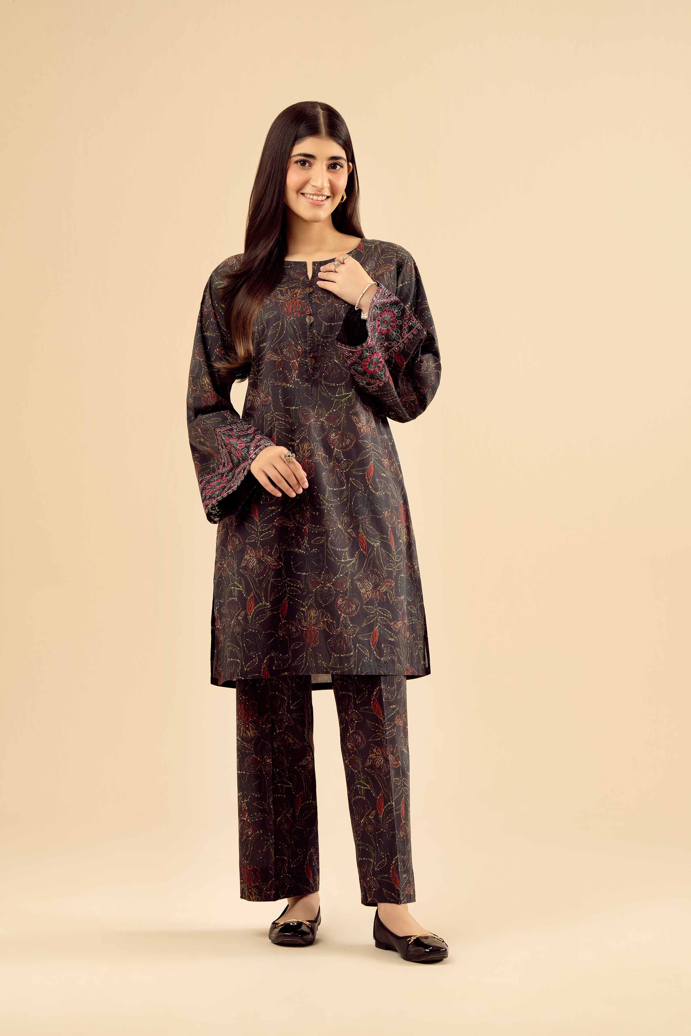 NISHATUAE - Black Embroidered Cambric 2-piece Ready to wear Dress