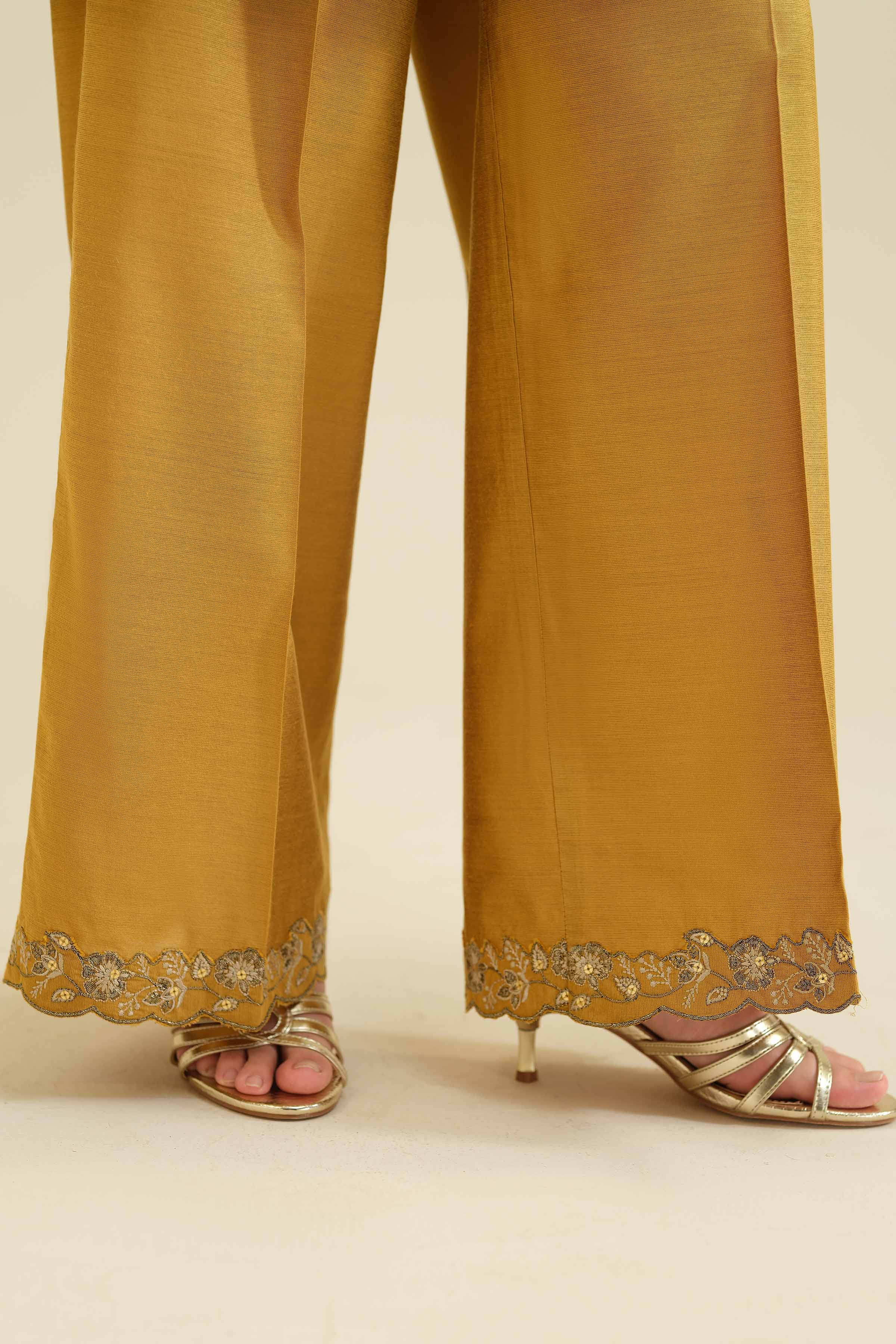NISHATUAE - Mustard Embroidered Silk 3-piece Ready to wear Suit