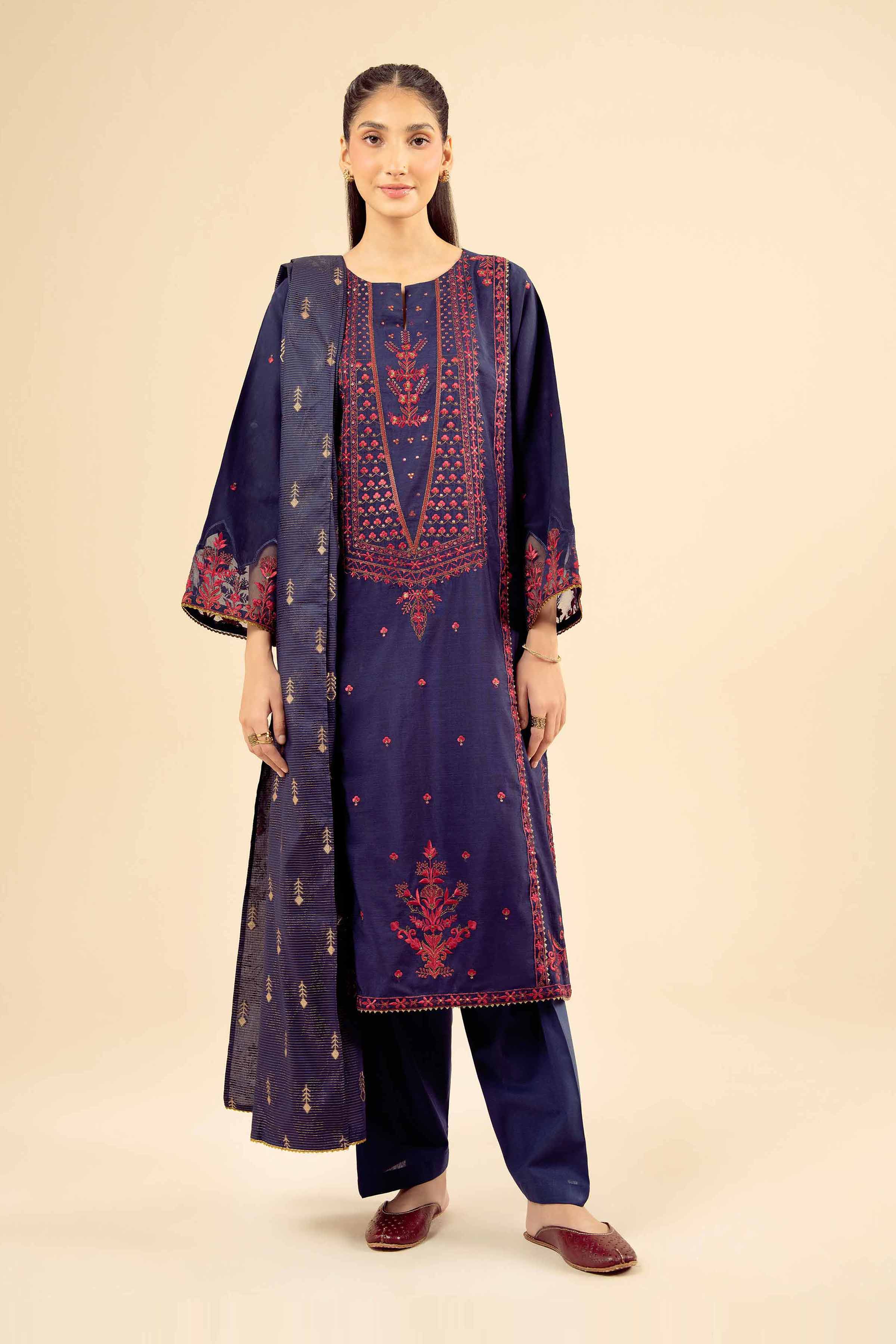 NISHATUAE - Blue Embroidered Silk 3-piece Ready to wear Suit