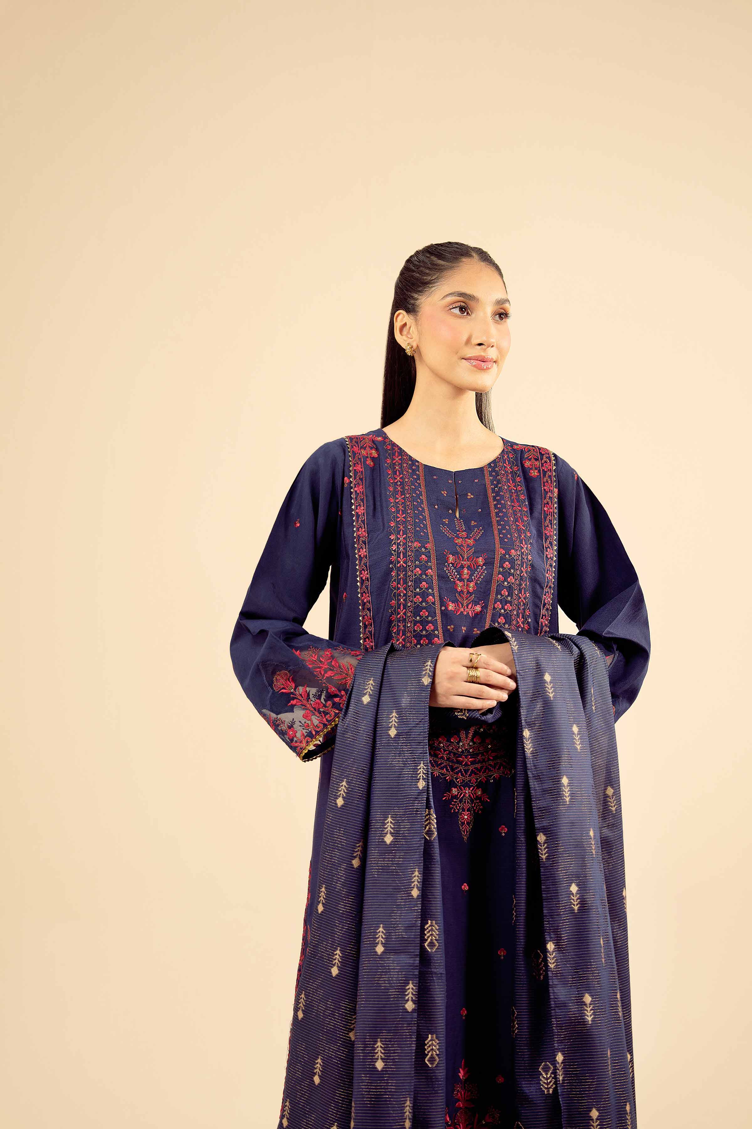 NISHATUAE - Blue Embroidered Silk 3-piece Ready to wear Suit
