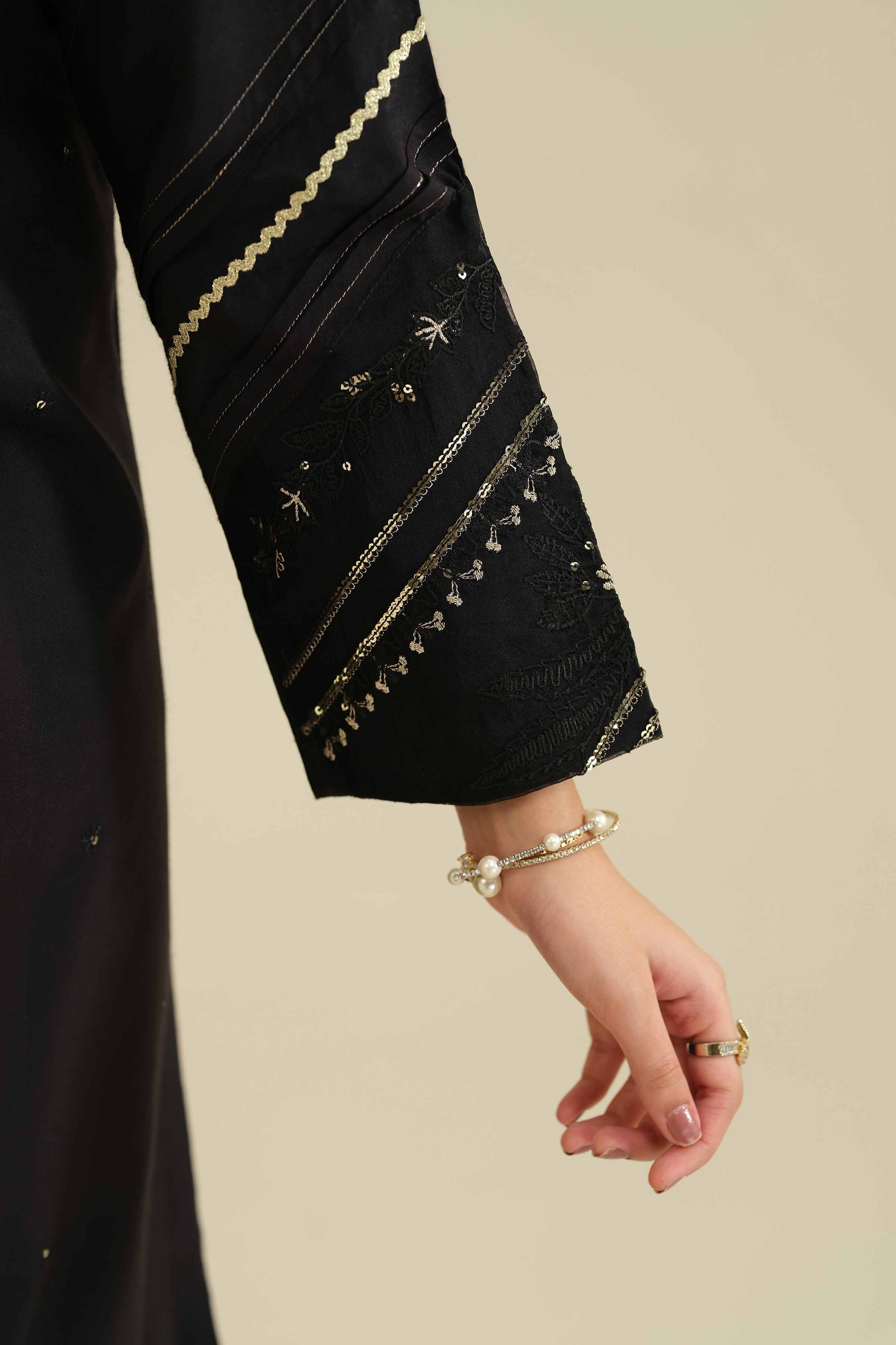 NISHATUAE - Black Embroidered Silk 3-piece Ready to wear Suit