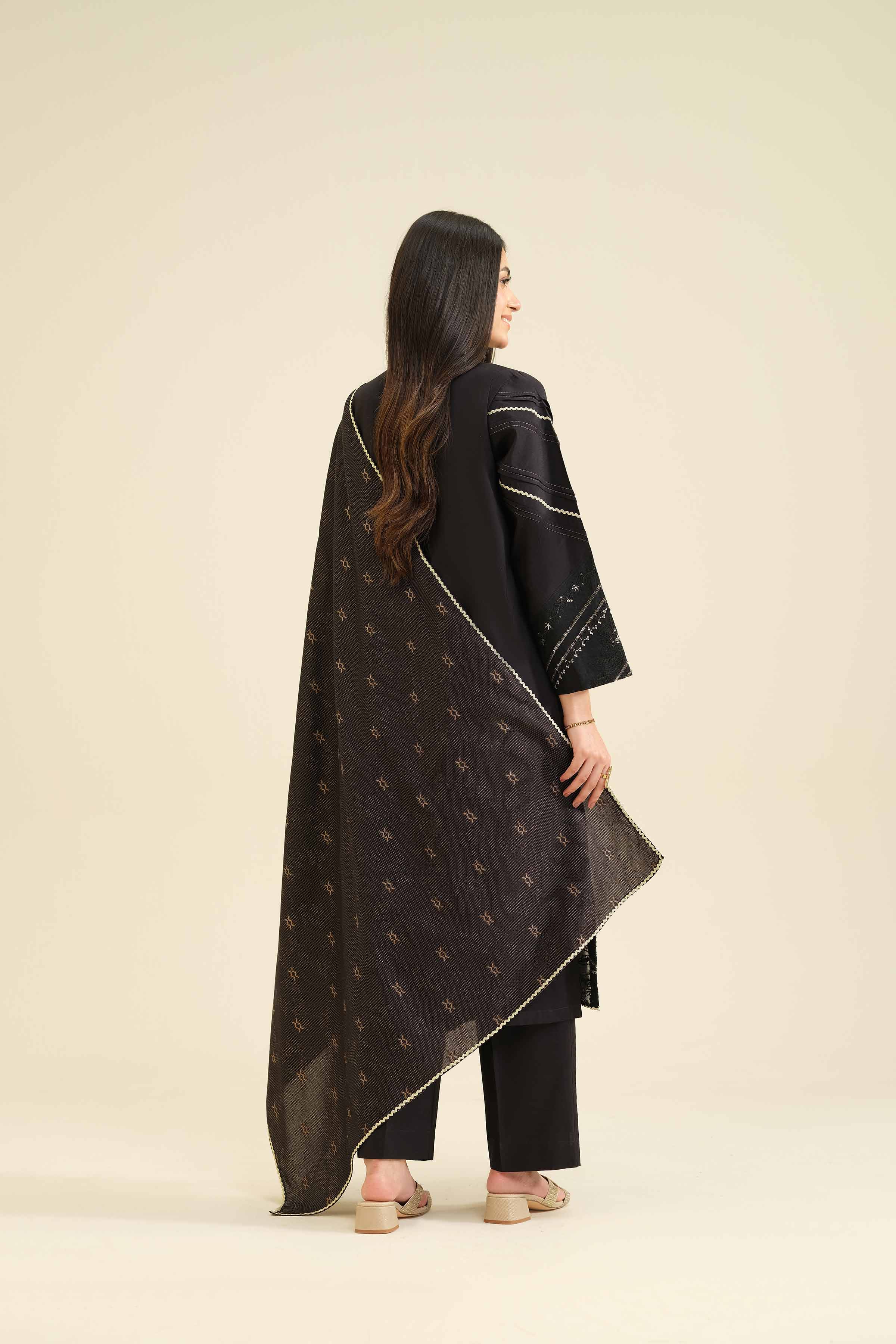 NISHATUAE - Black Embroidered Silk 3-piece Ready to wear Suit