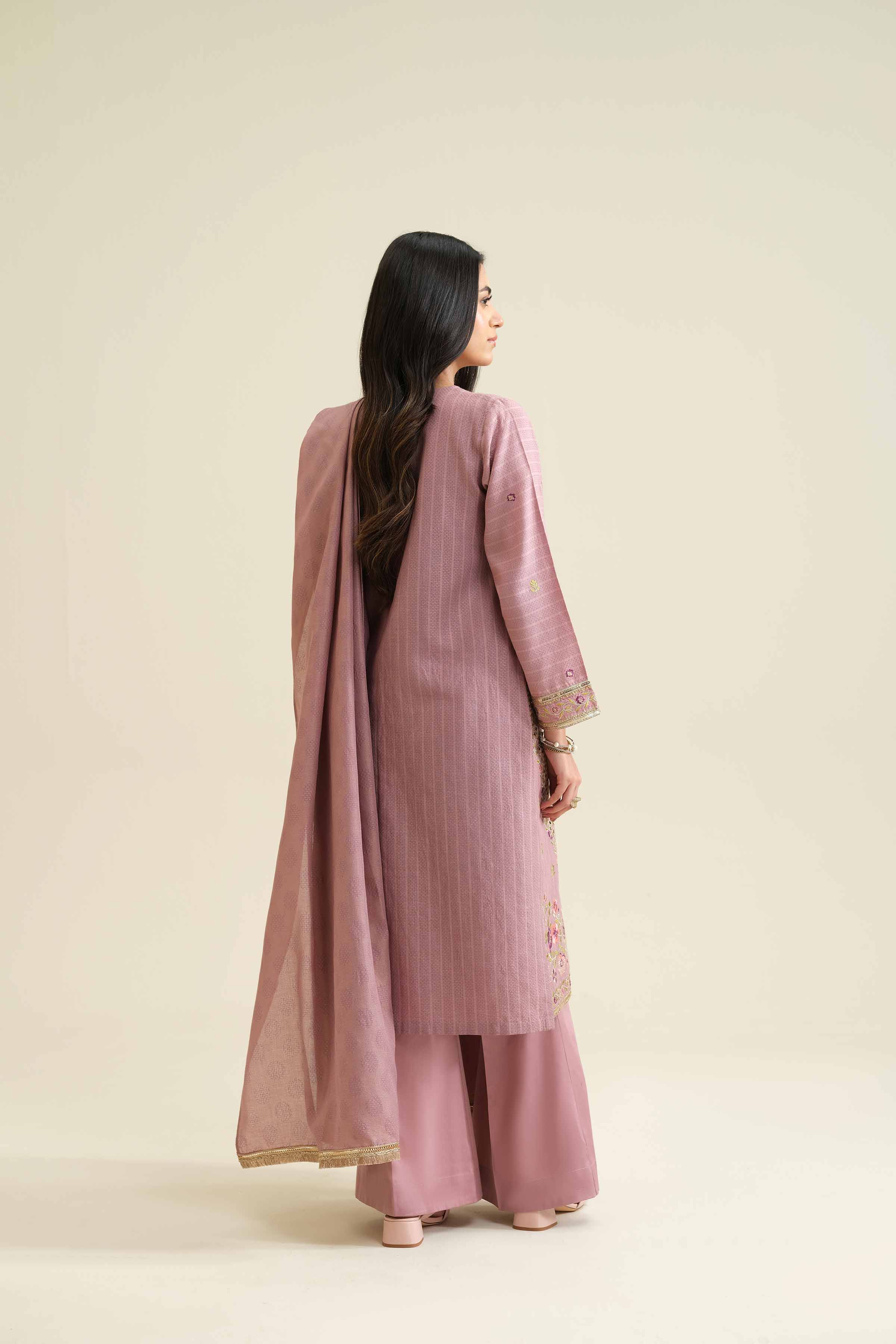 NISHATUAE - Pink Embroidered Jacquard 3-piece Ready to wear Suit
