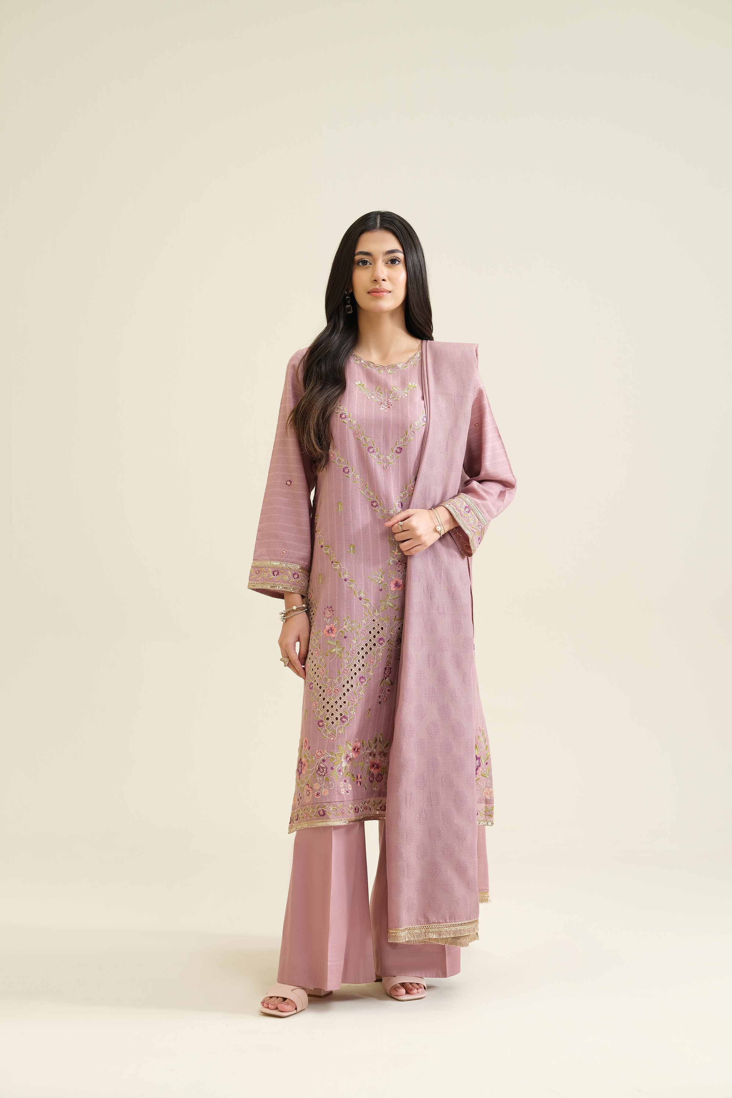 NISHATUAE - Pink Embroidered Jacquard 3-piece Ready to wear Suit