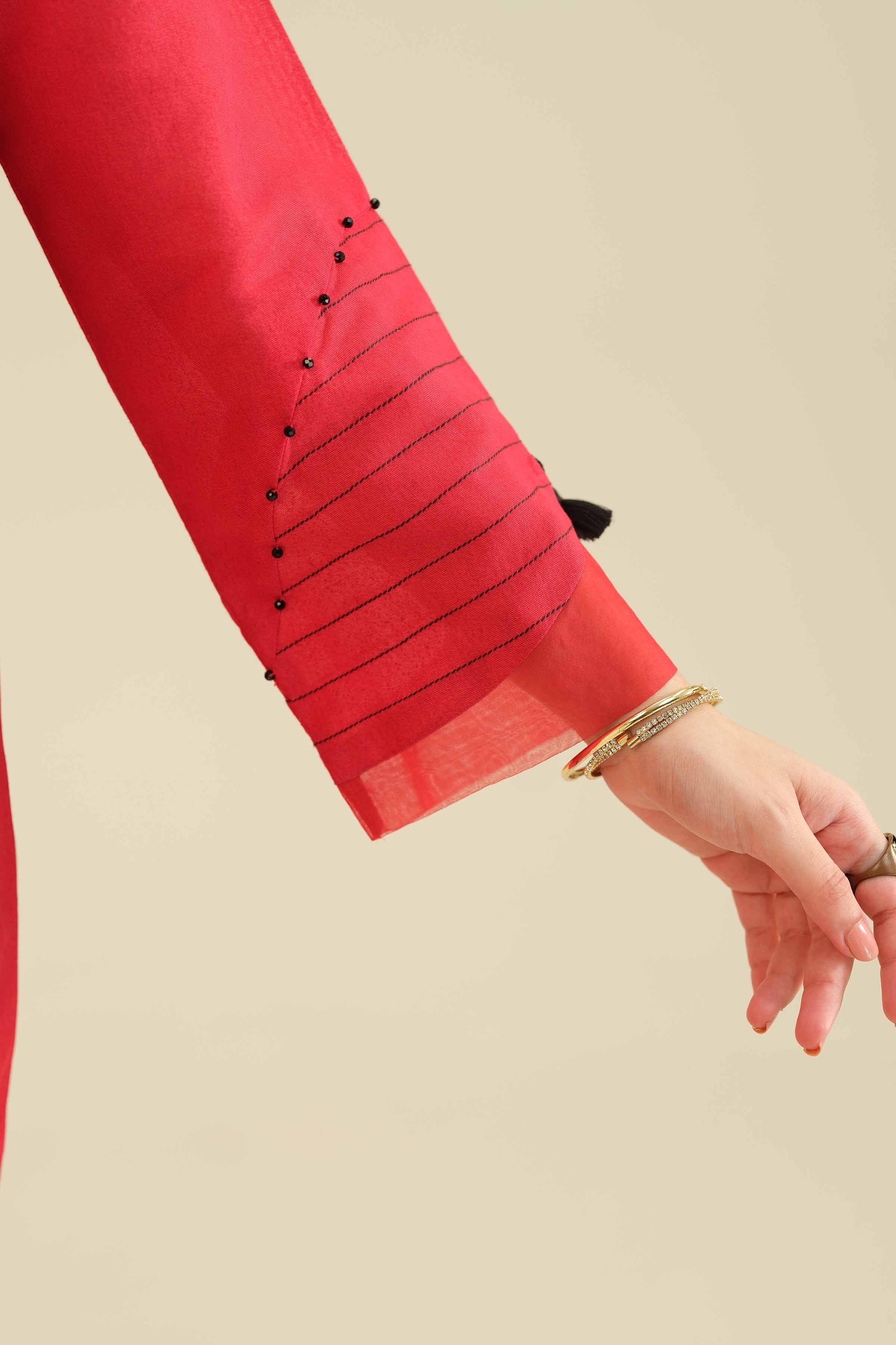 NISHATUAE - Red Solids Karandi Ready to wear Shirt