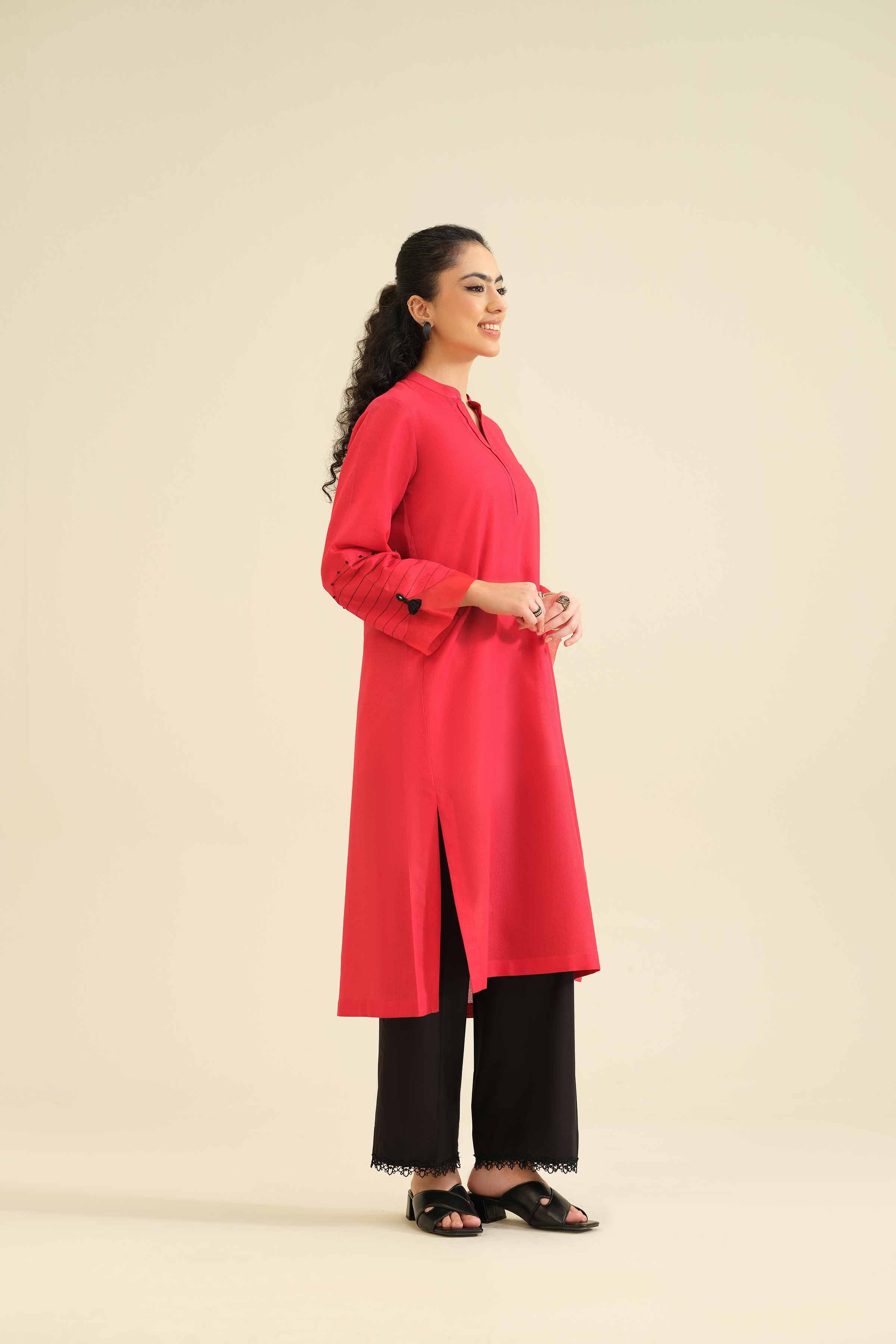 NISHATUAE - Red Solids Karandi Ready to wear Shirt