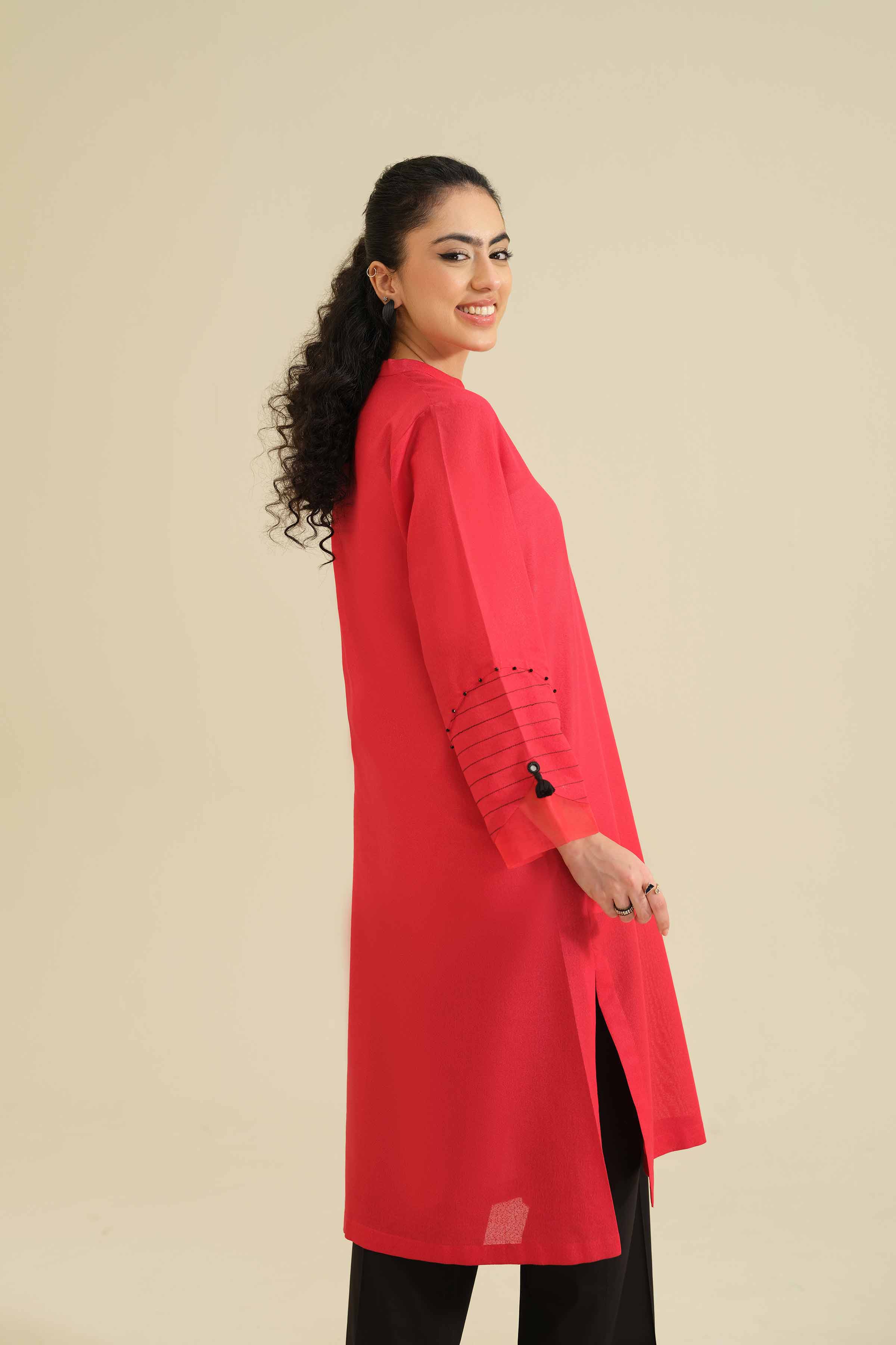 NISHATUAE - Red Solids Karandi Ready to wear Shirt