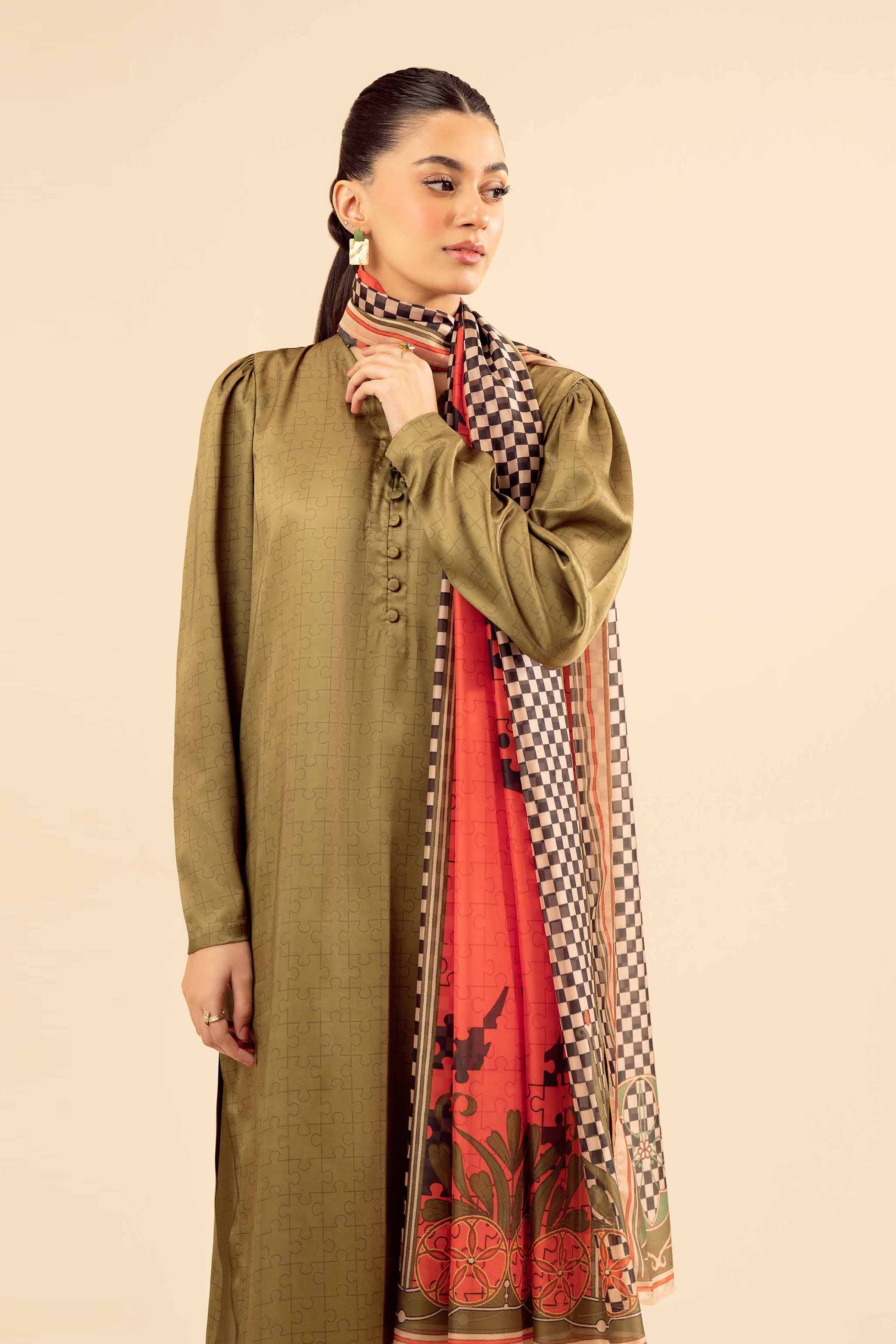 NISHATUAE - Green Printed Silk 3-piece Ready to wear Suit