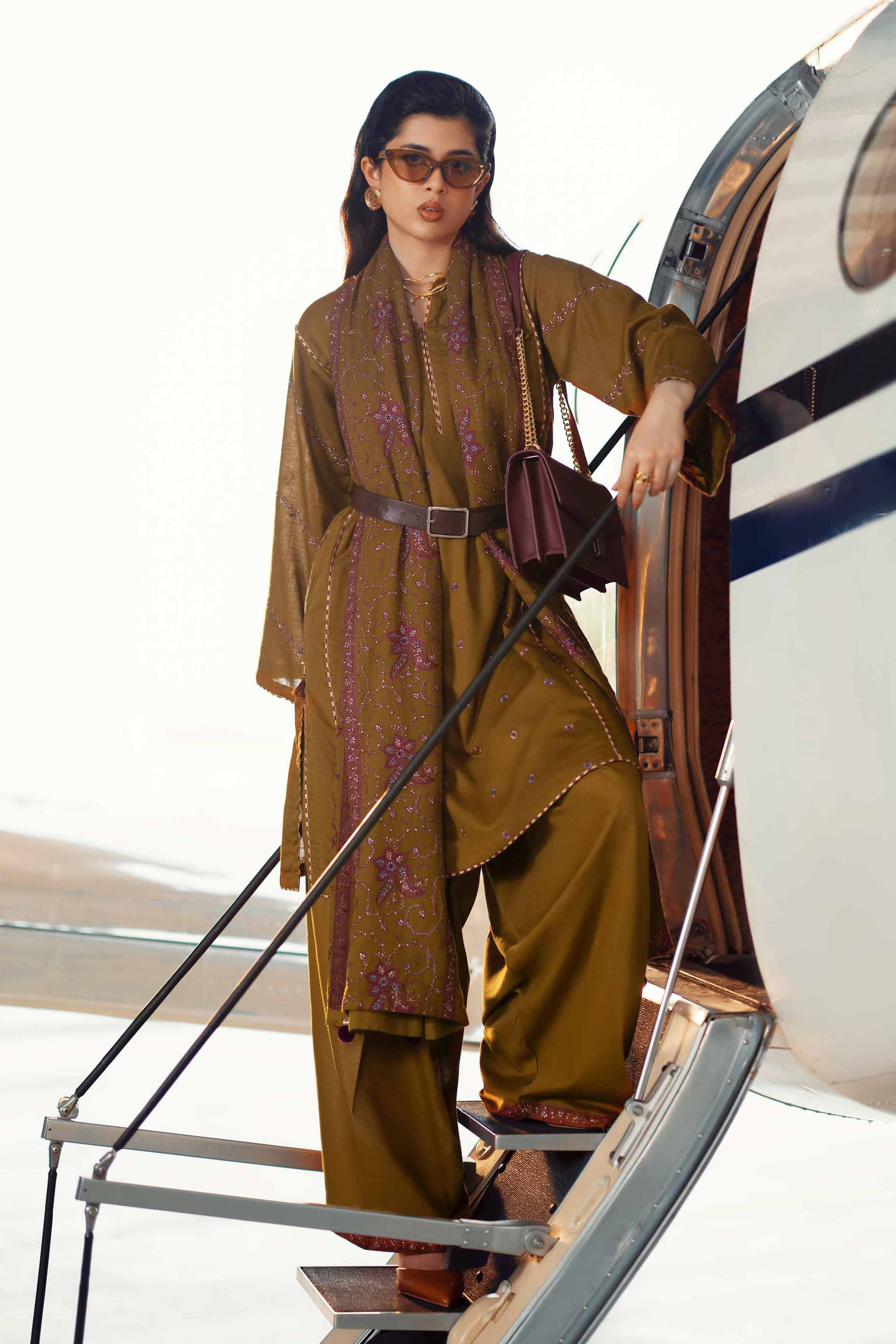 NISHATUAE - Brown Embroidered Karandi 3-piece Ready to wear Suit