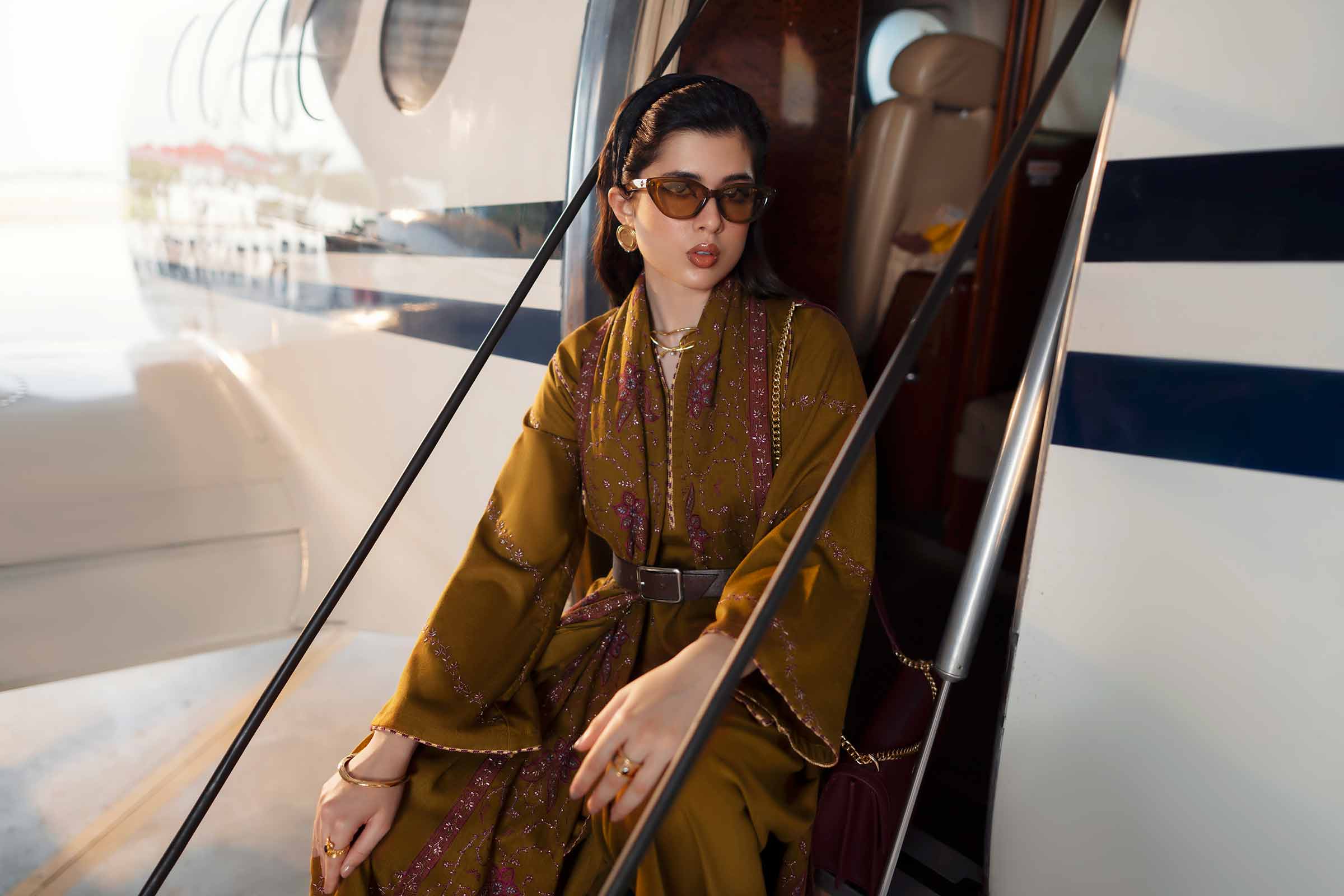 NISHATUAE - Brown Embroidered Karandi 3-piece Ready to wear Suit