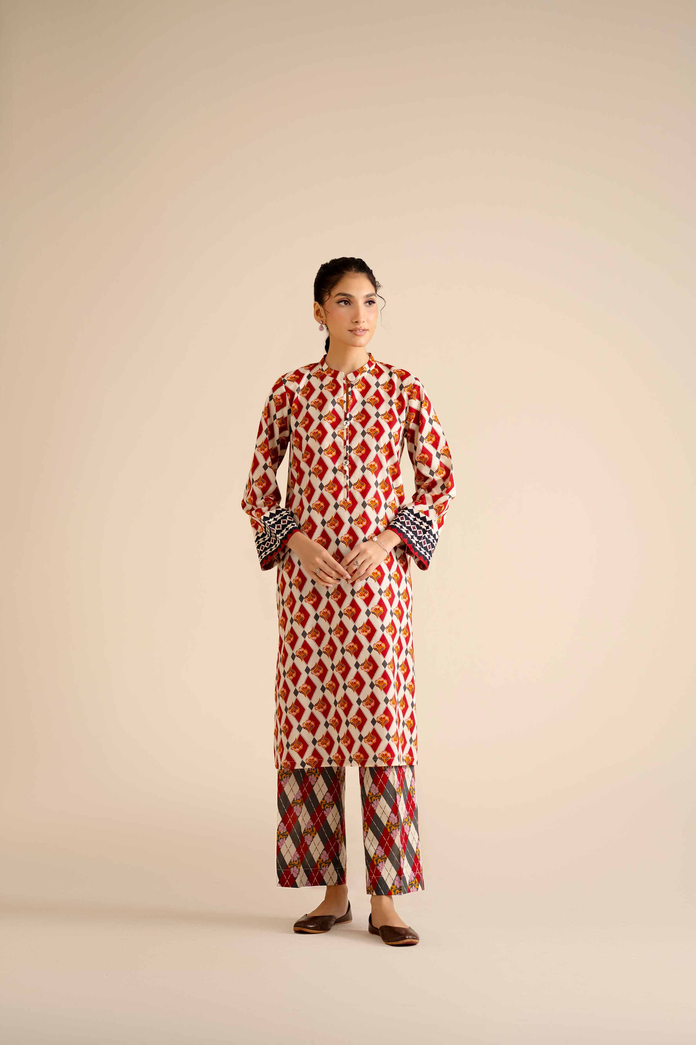 NISHATUAE - Red Printed Cambric 2-piece Ready to wear Dress