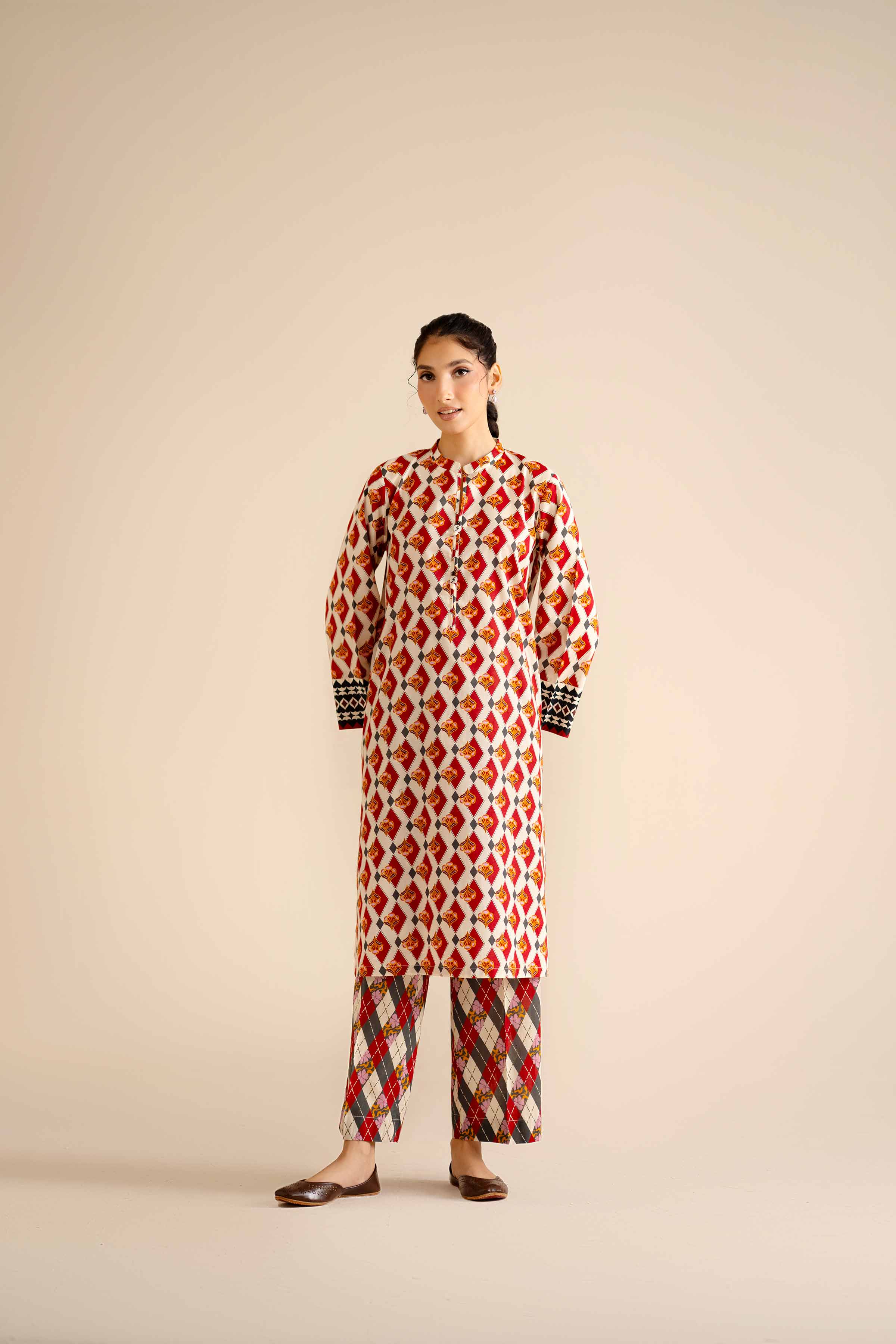 NISHATUAE - Red Printed Cambric 2-piece Ready to wear Dress