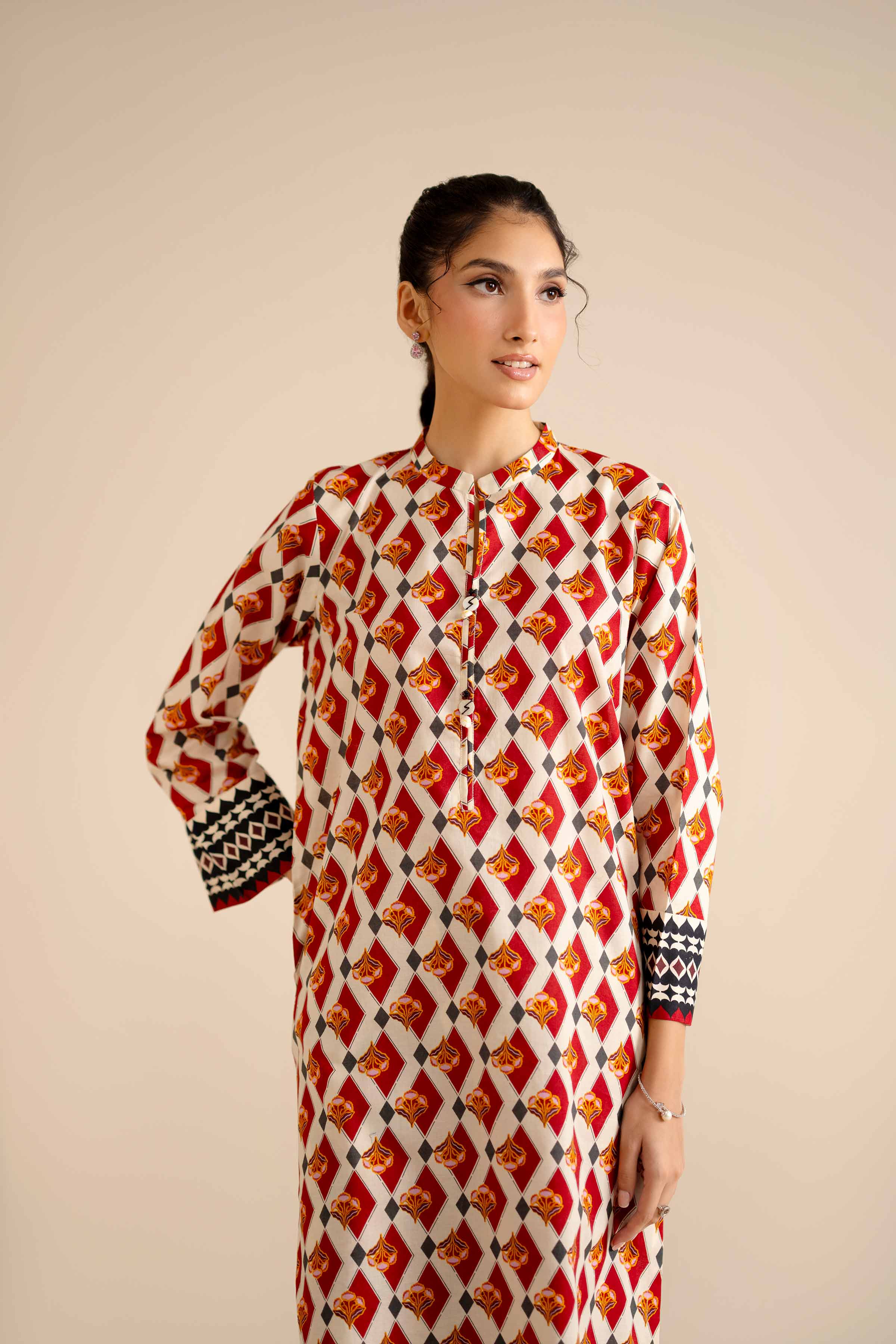 NISHATUAE - Red Printed Cambric 2-piece Ready to wear Dress