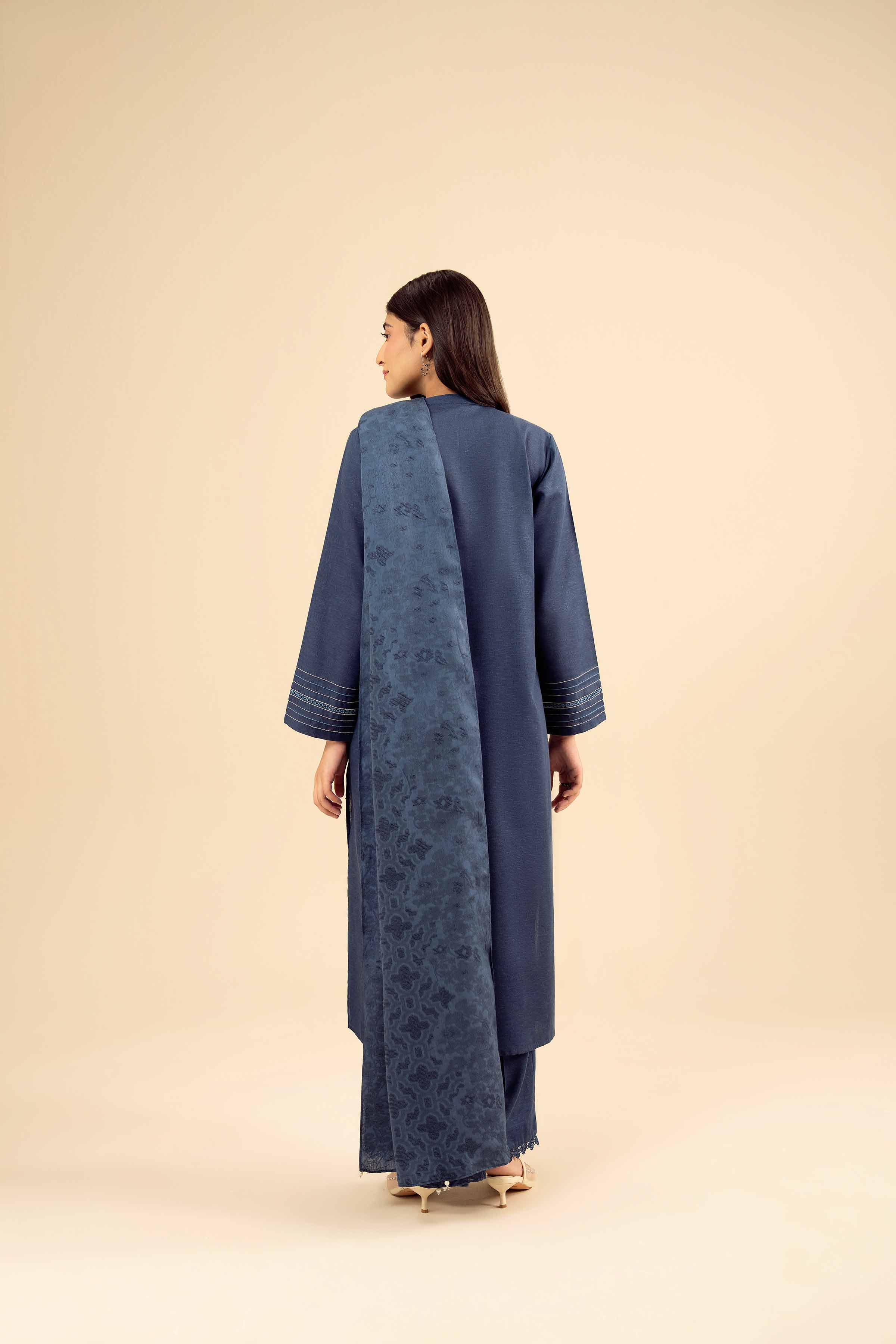 NISHATUAE - Blue Embroidered Karandi 3-piece Ready to wear Suit