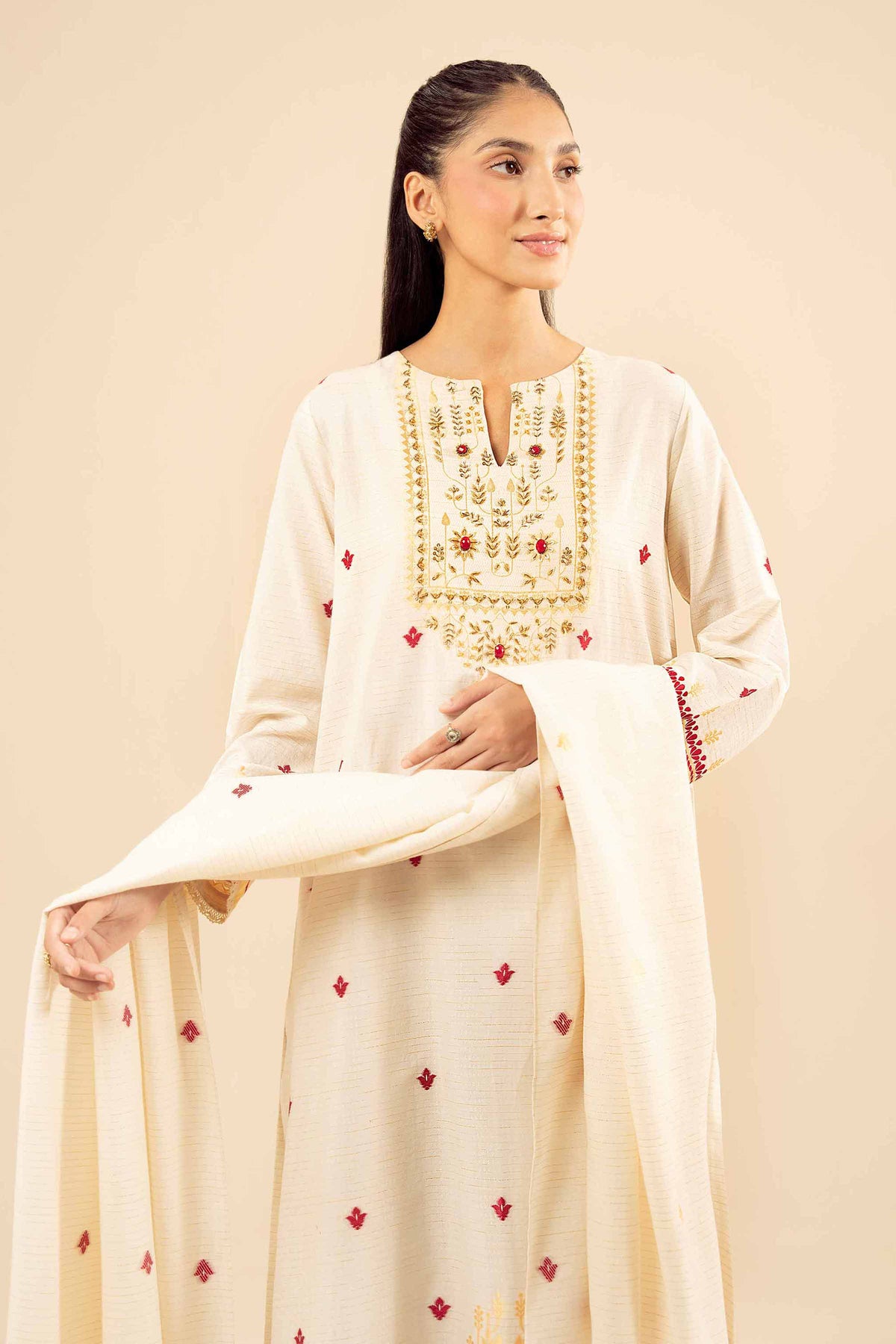 White 3-Piece Printed Suit in Jacquard ready-to-wear