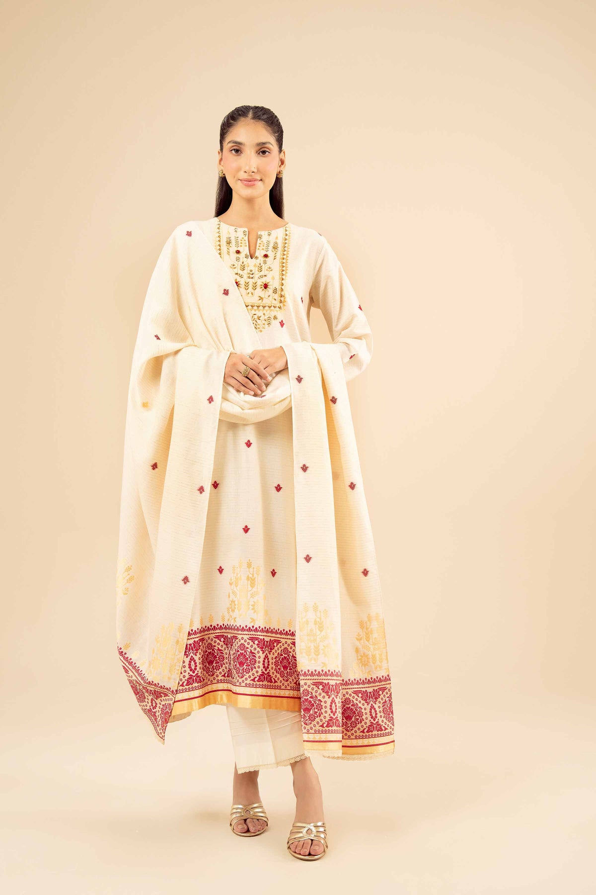White 3-Piece Printed Suit in Jacquard ready-to-wear