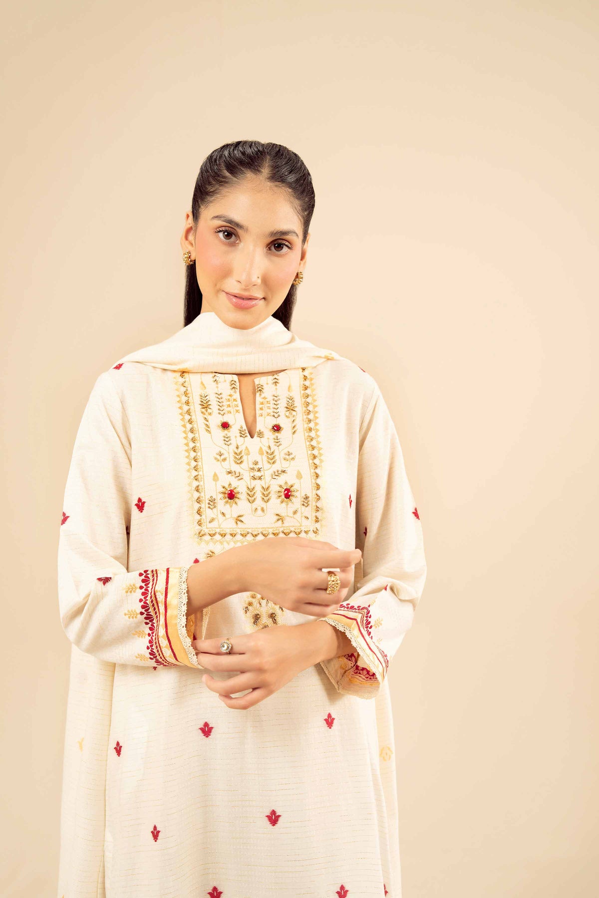 White 3-Piece Printed Suit in Jacquard ready-to-wear