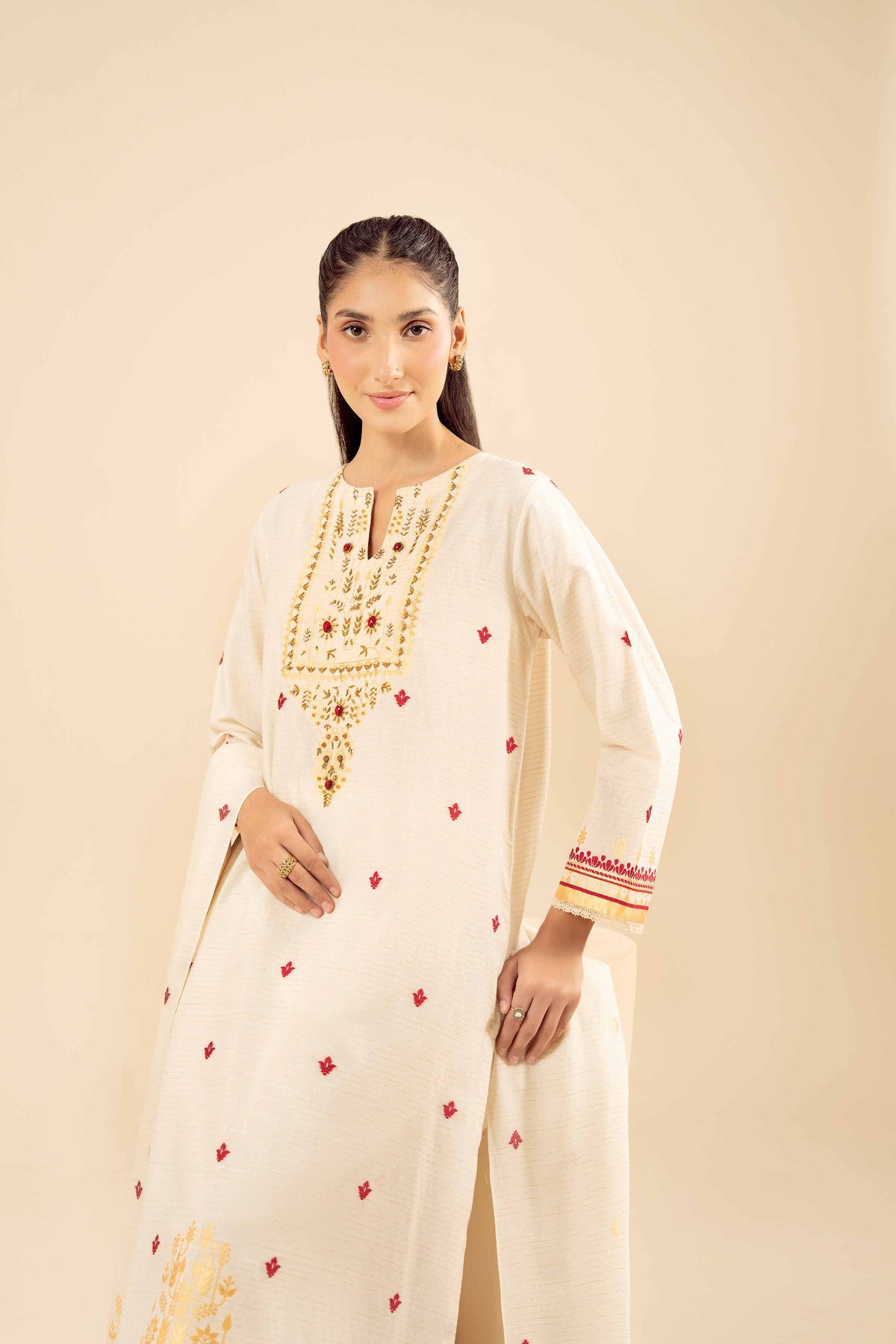 White 3-Piece Printed Suit in Jacquard ready-to-wear