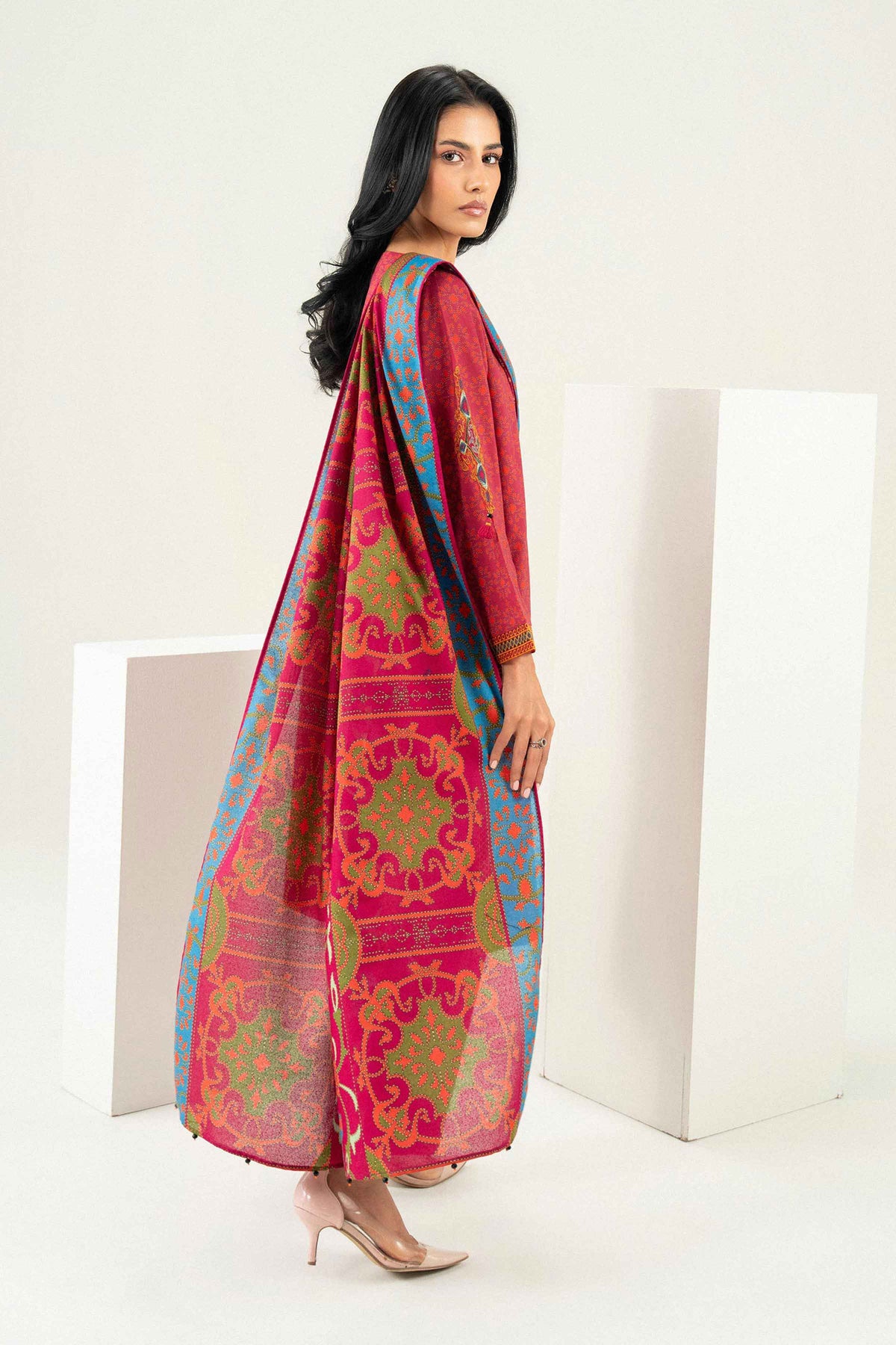 3 Piece - Printed Embroidered Suit - PW25-463