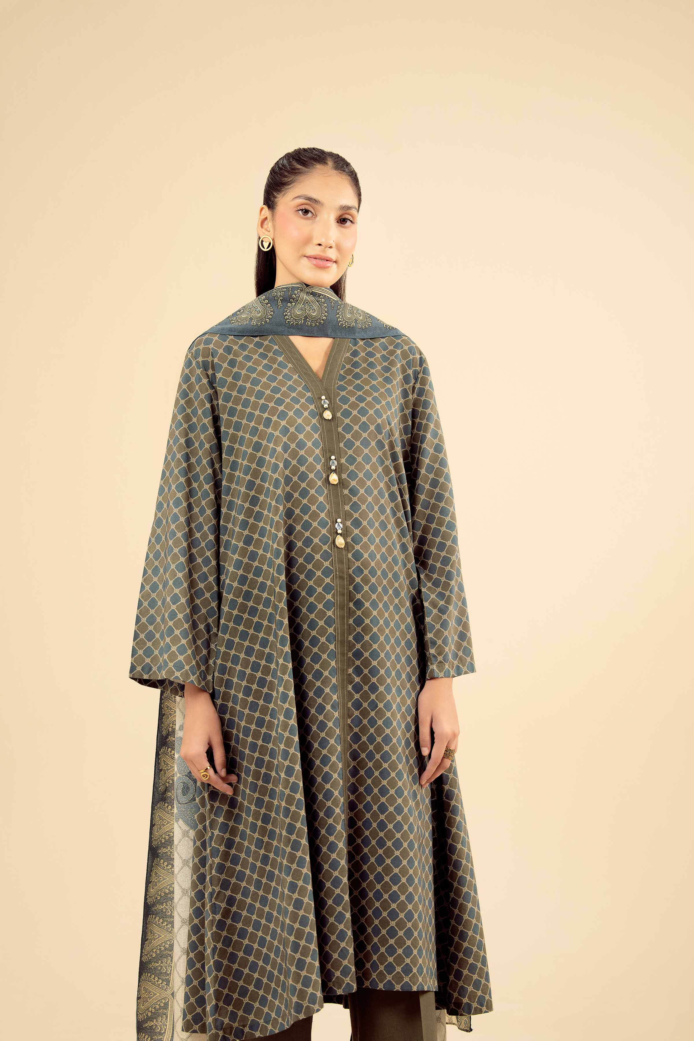 NISHATUAE - Green Solids Tropical 3-piece Ready to wear Suit