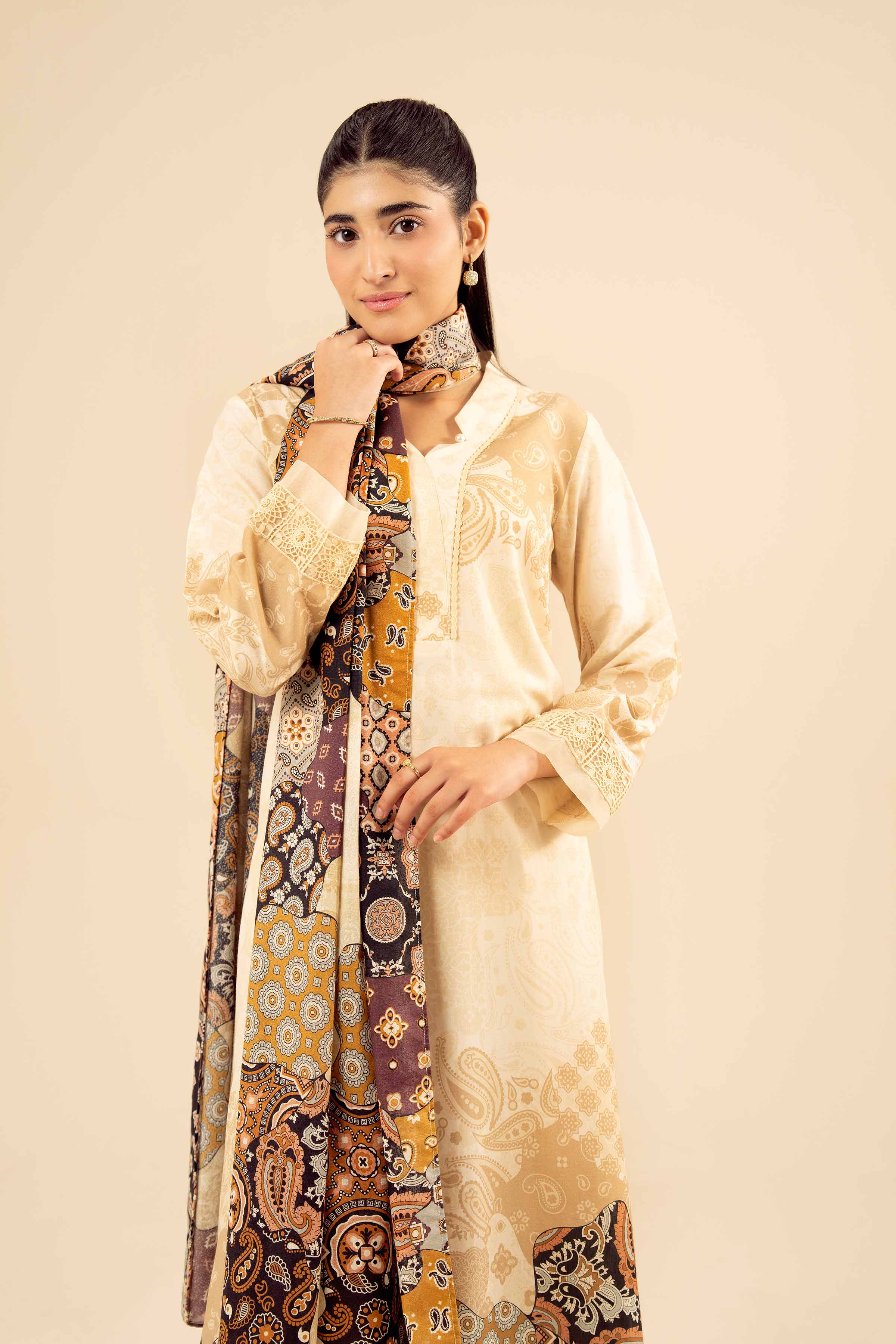 NISHATUAE - Yellow Printed Tropical 3-piece Ready to wear Suit