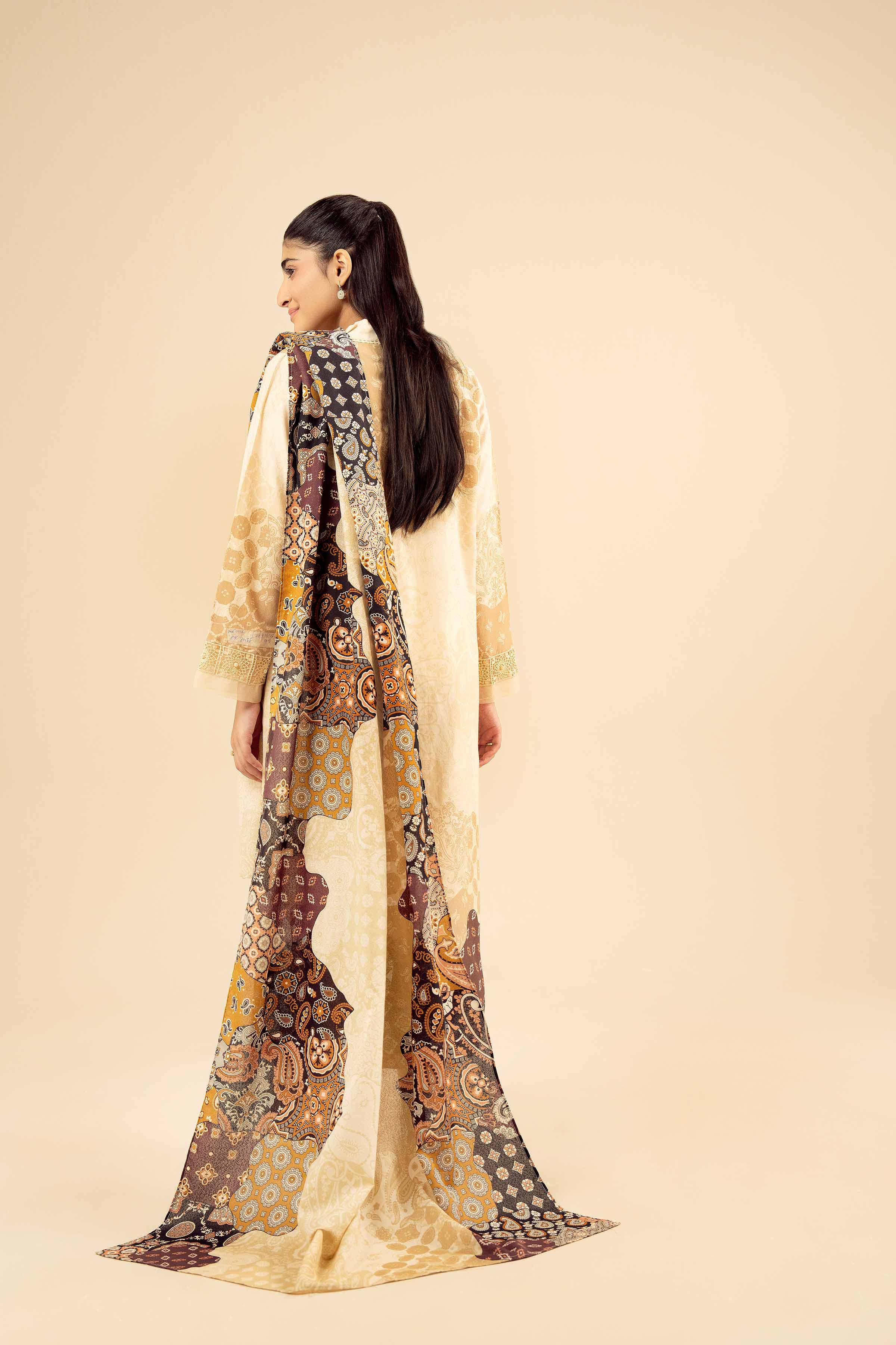 NISHATUAE - Yellow Printed Tropical 3-piece Ready to wear Suit