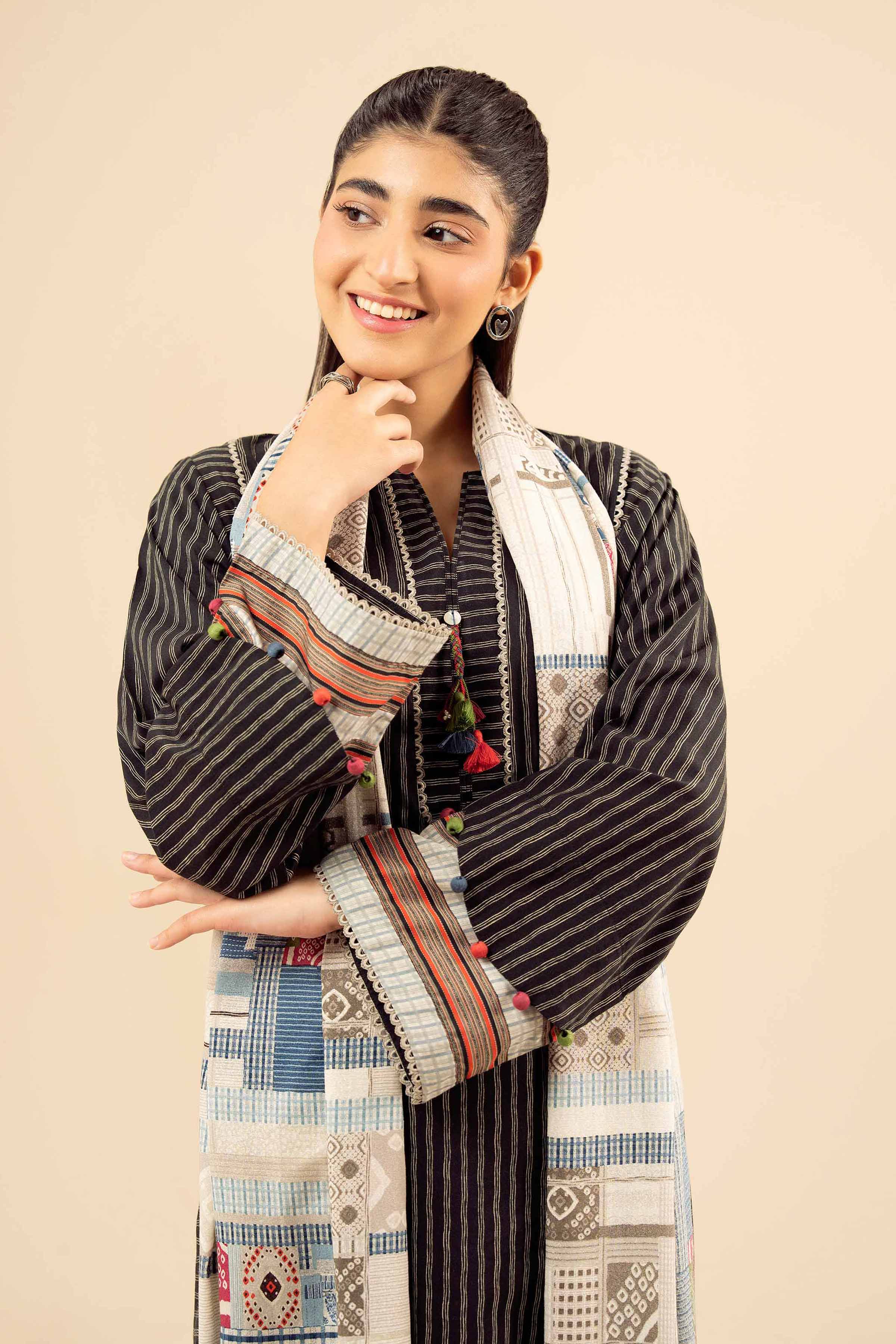 NISHATUAE - Black Printed Tropical 3-piece Ready to wear Suit