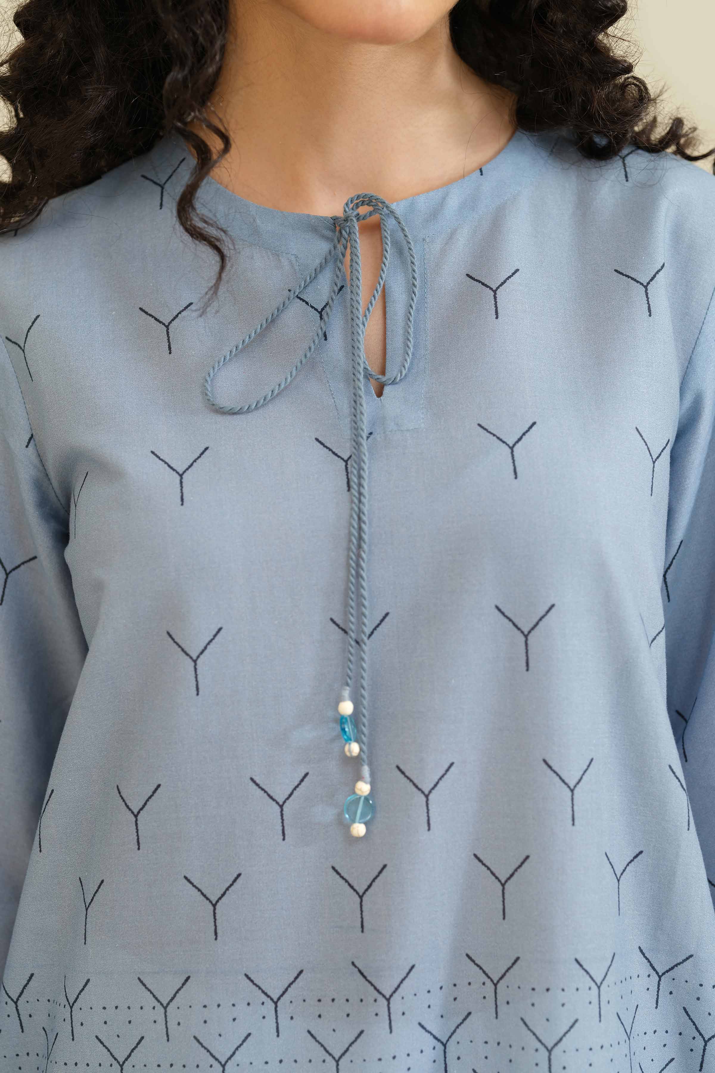 NISHATUAE - Blue Printed Cambric 2-piece Ready to wear Dress