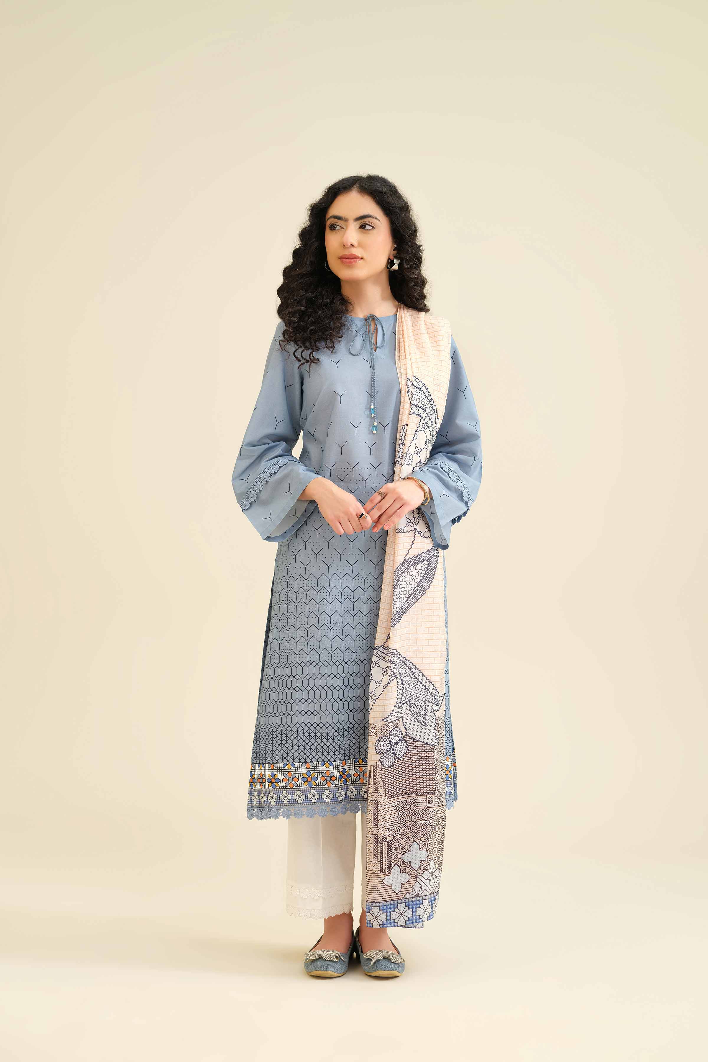 NISHATUAE - Blue Printed Cambric 2-piece Ready to wear Dress