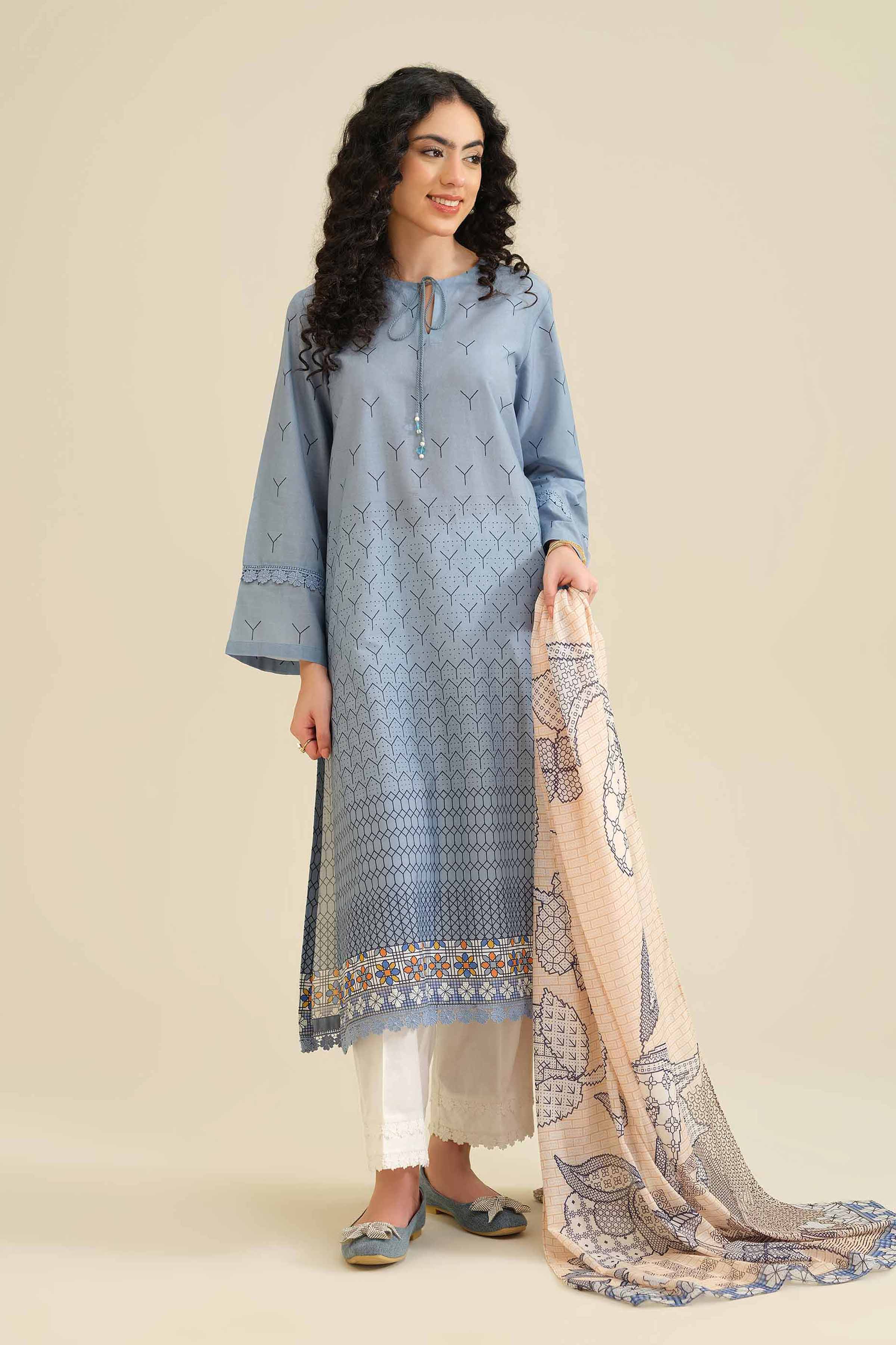 NISHATUAE - Blue Printed Cambric 2-piece Ready to wear Dress