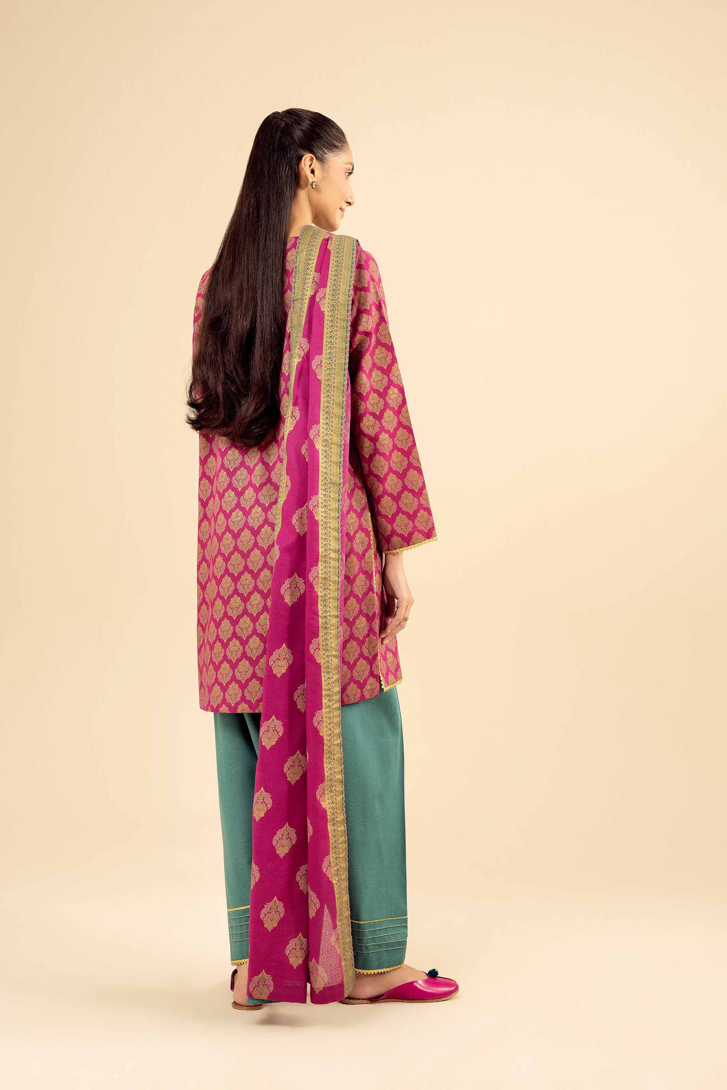 NISHATUAE - Pink Printed Karandi 3-piece Ready to wear Suit