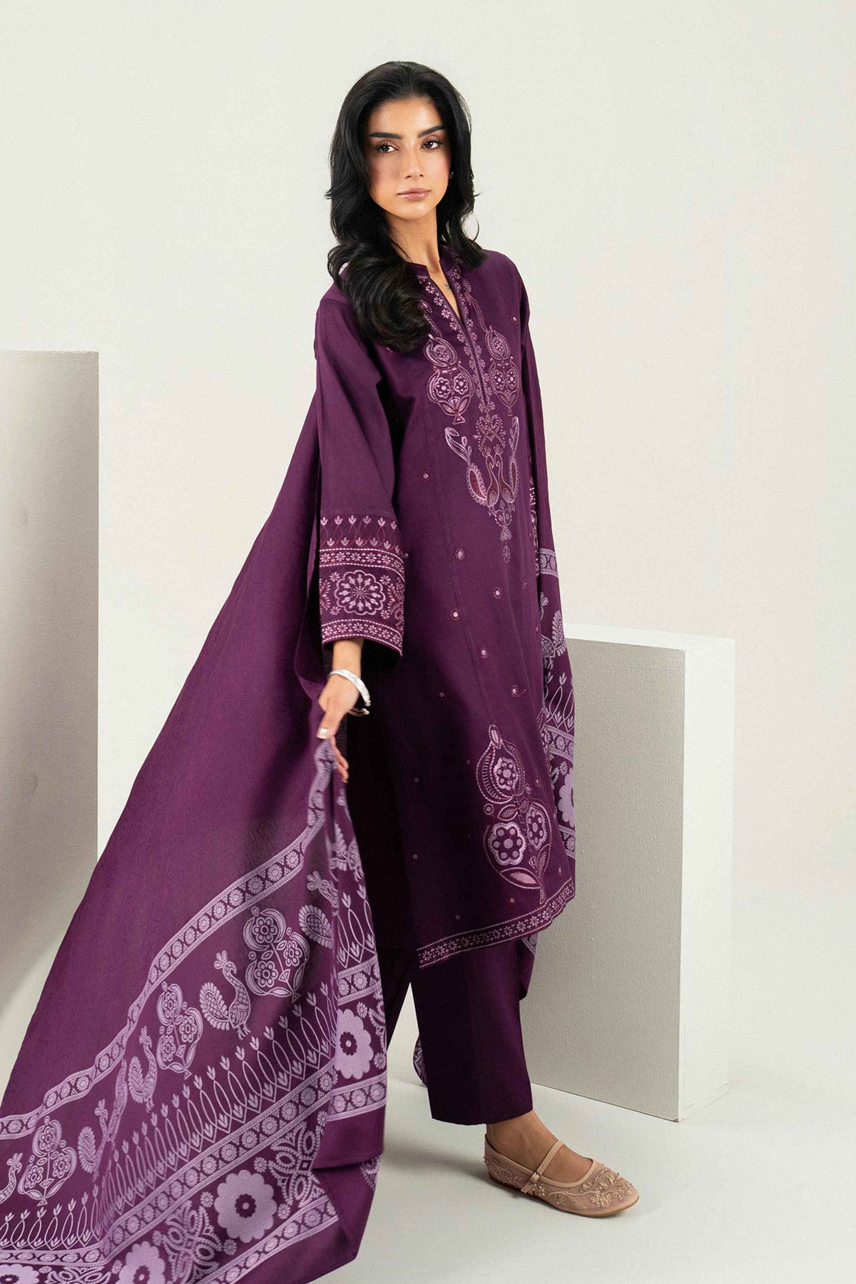 3 Piece - Embroidered Suit - PW25-498