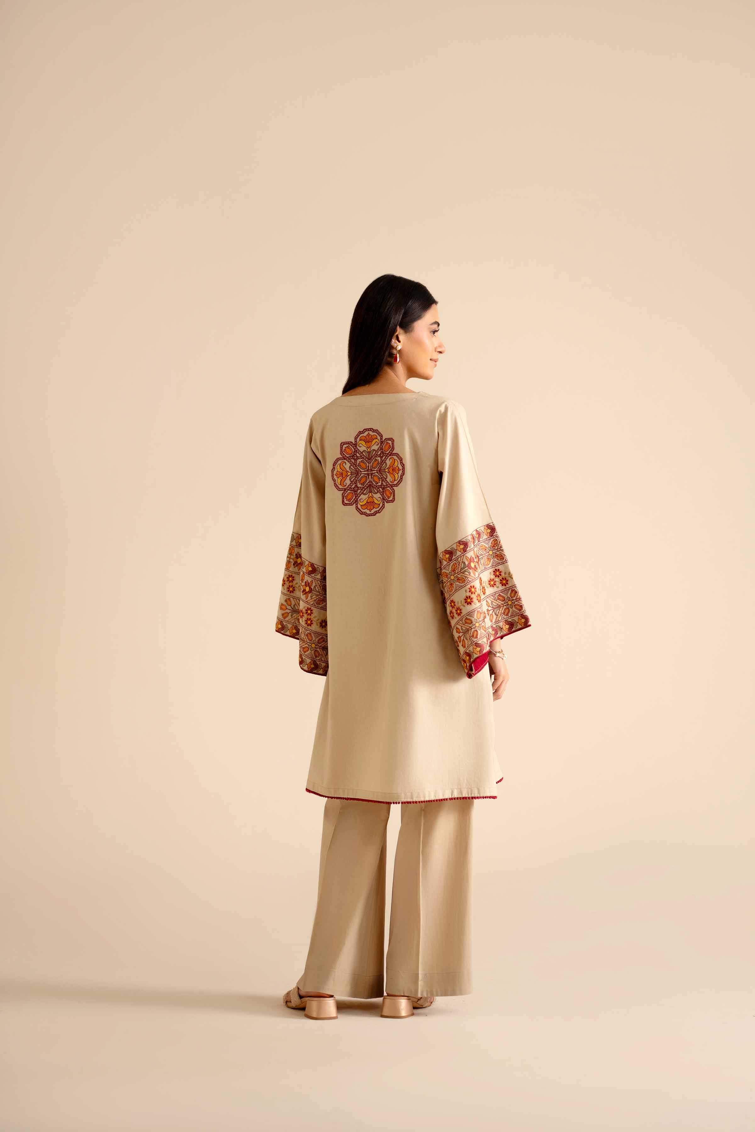 NISHATUAE - Beige Embroidered Cambric 2-piece Ready to wear Dress