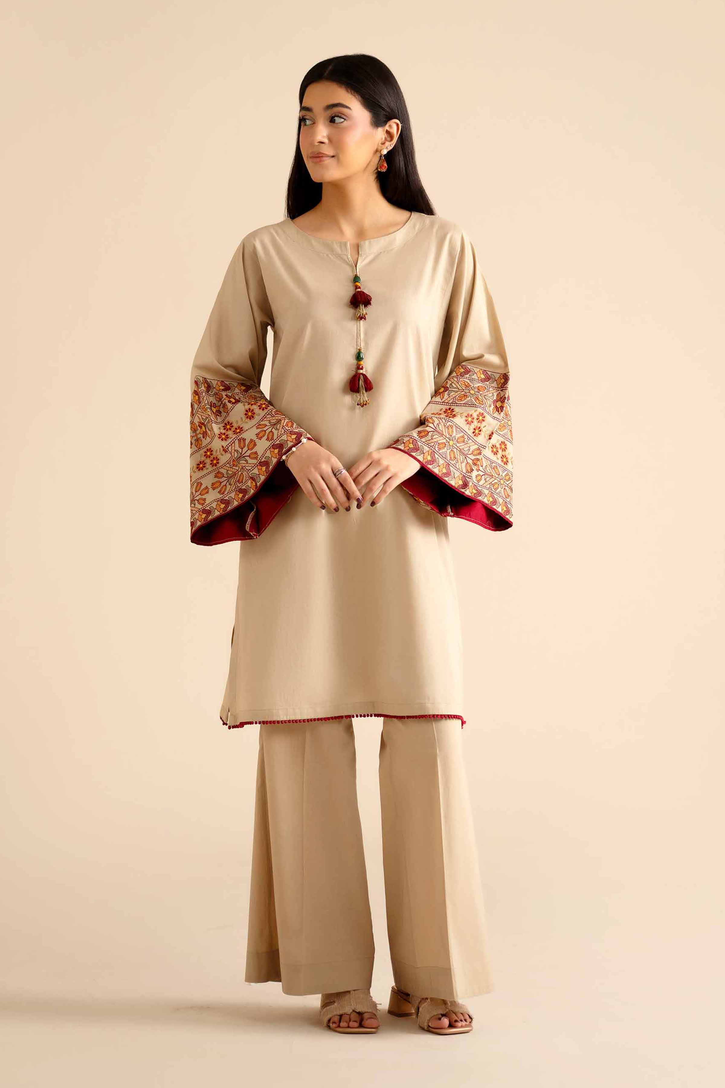 NISHATUAE - Beige Embroidered Cambric 2-piece Ready to wear Dress
