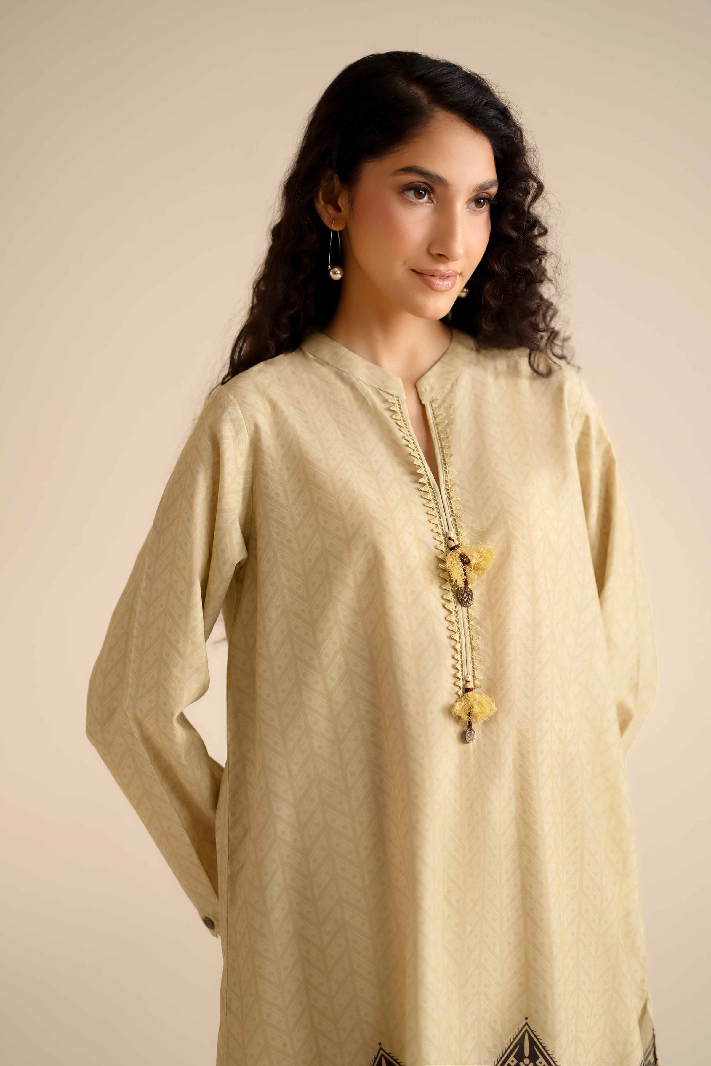 NISHATUAE - Beige Printed Tropical 2-piece Ready to wear Dress